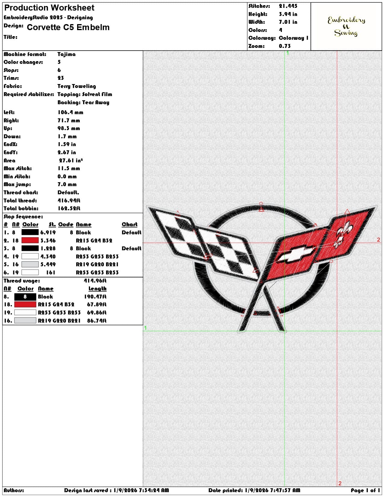 Corvette C5 Embelm- Elegant embroidery design file - instant download — view 4