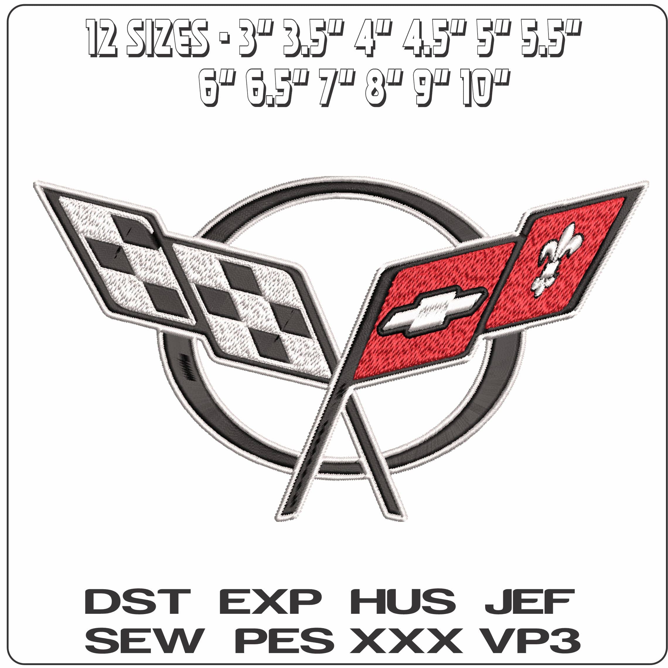 Corvette C5 Embelm- Elegant embroidery design file - instant download — view 3