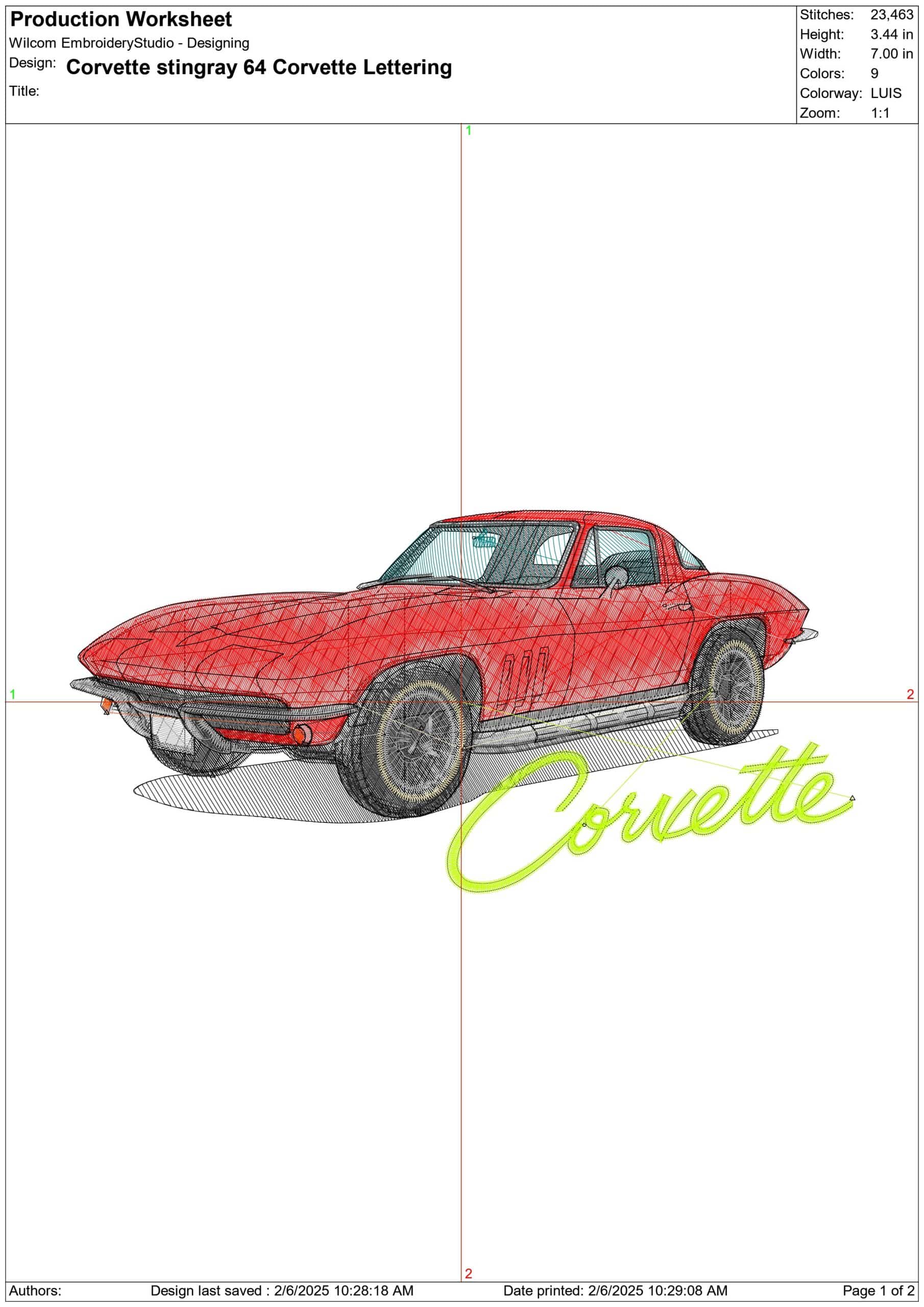 Corvette stingray 64 Corvette Lettering- Elegant embroidery design file - instant download — view 3