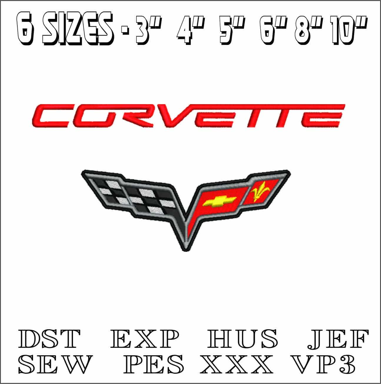 Corvette Logo- Elegant embroidery design file - instant download — view 2