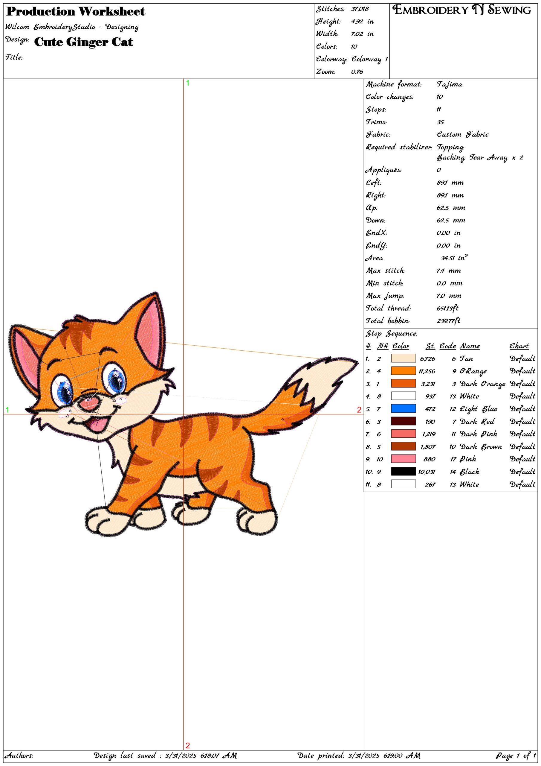 Cute Ginger Cat- Elegant embroidery design file - instant download — view 3
