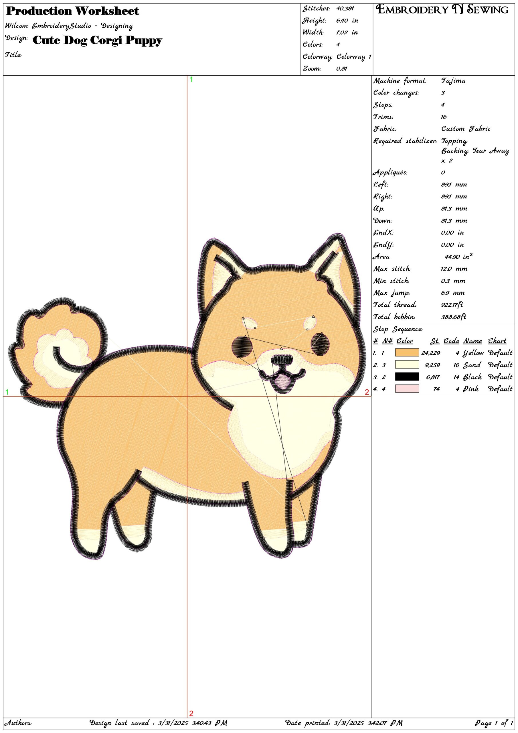 Cute Dog Corgi Puppy- Elegant embroidery design file - instant download — view 3