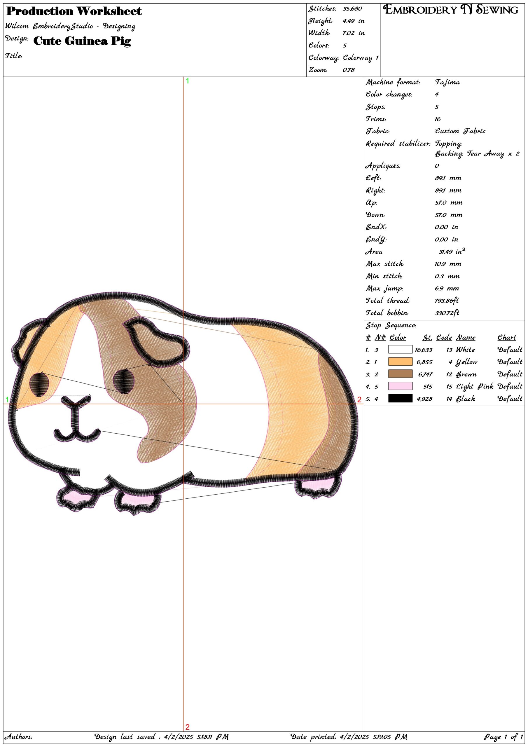 Cute Guinea Pig- Elegant embroidery design file - instant download — view 3