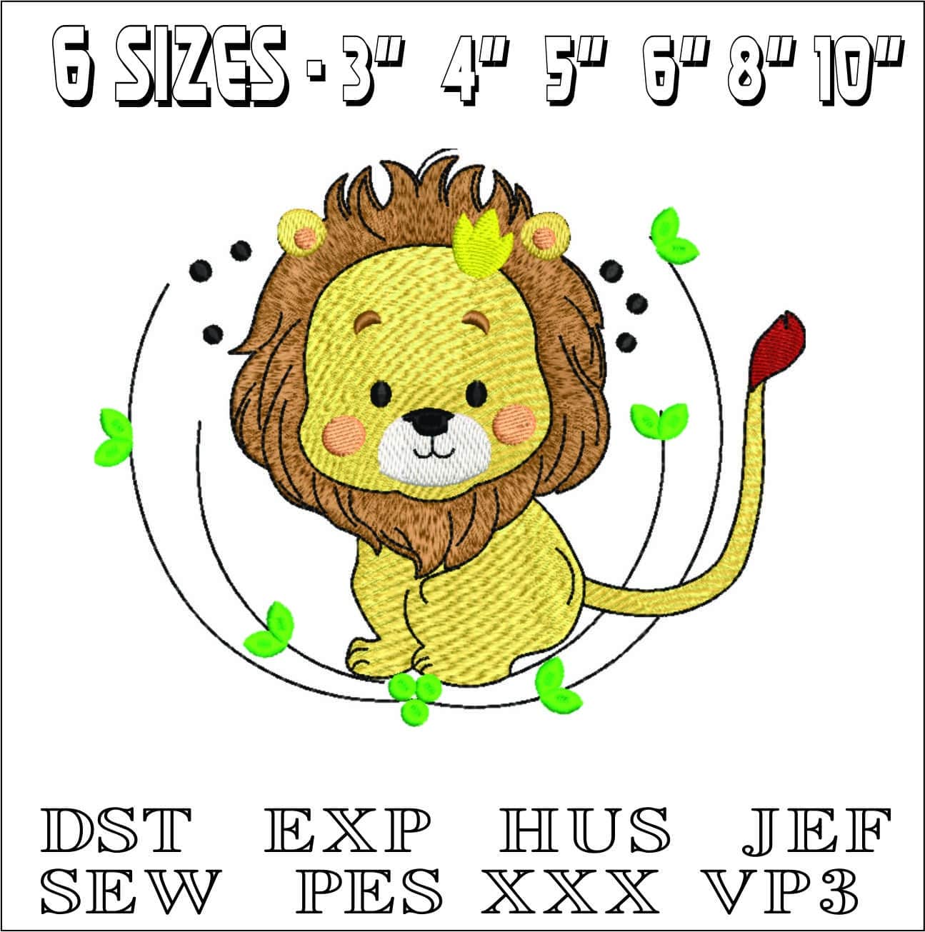 Cute Lion- Elegant embroidery design file - instant download — view 2