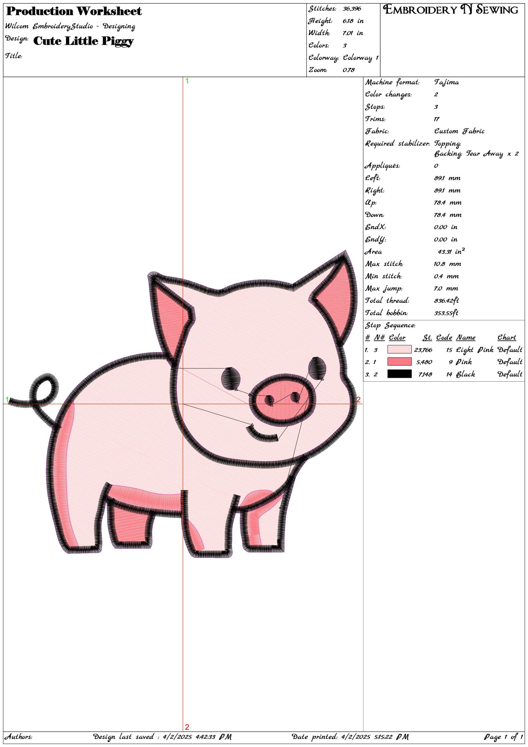Cute Little Piggy- Elegant embroidery design file - instant download — view 3