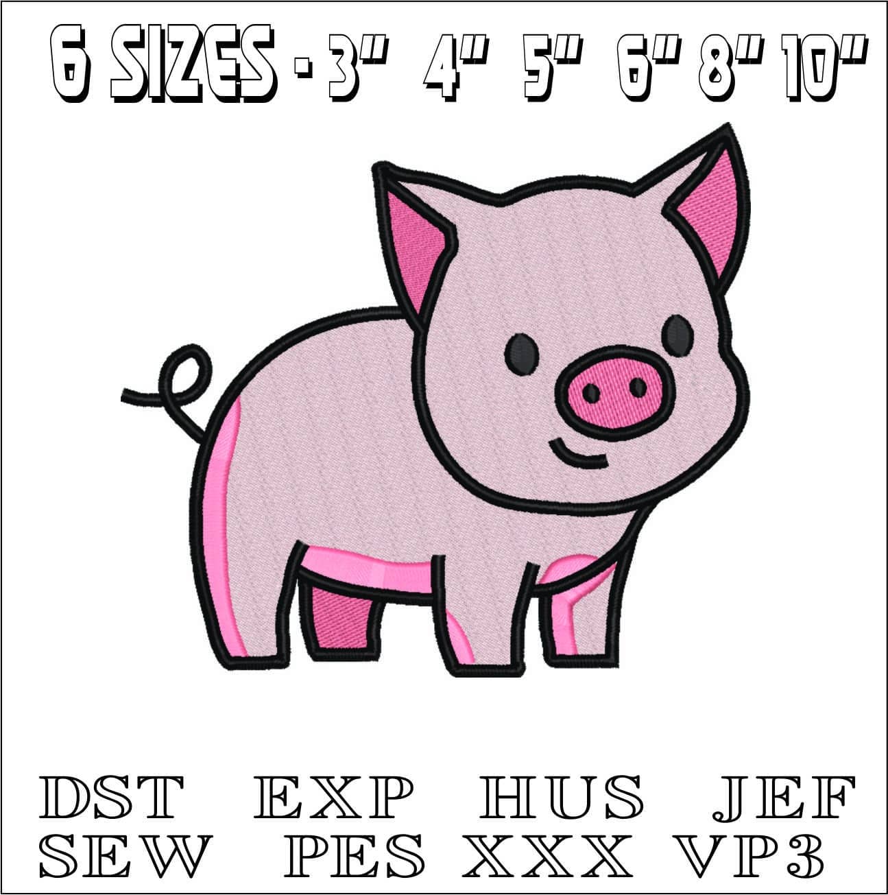 Cute Little Piggy- Elegant embroidery design file - instant download — view 2