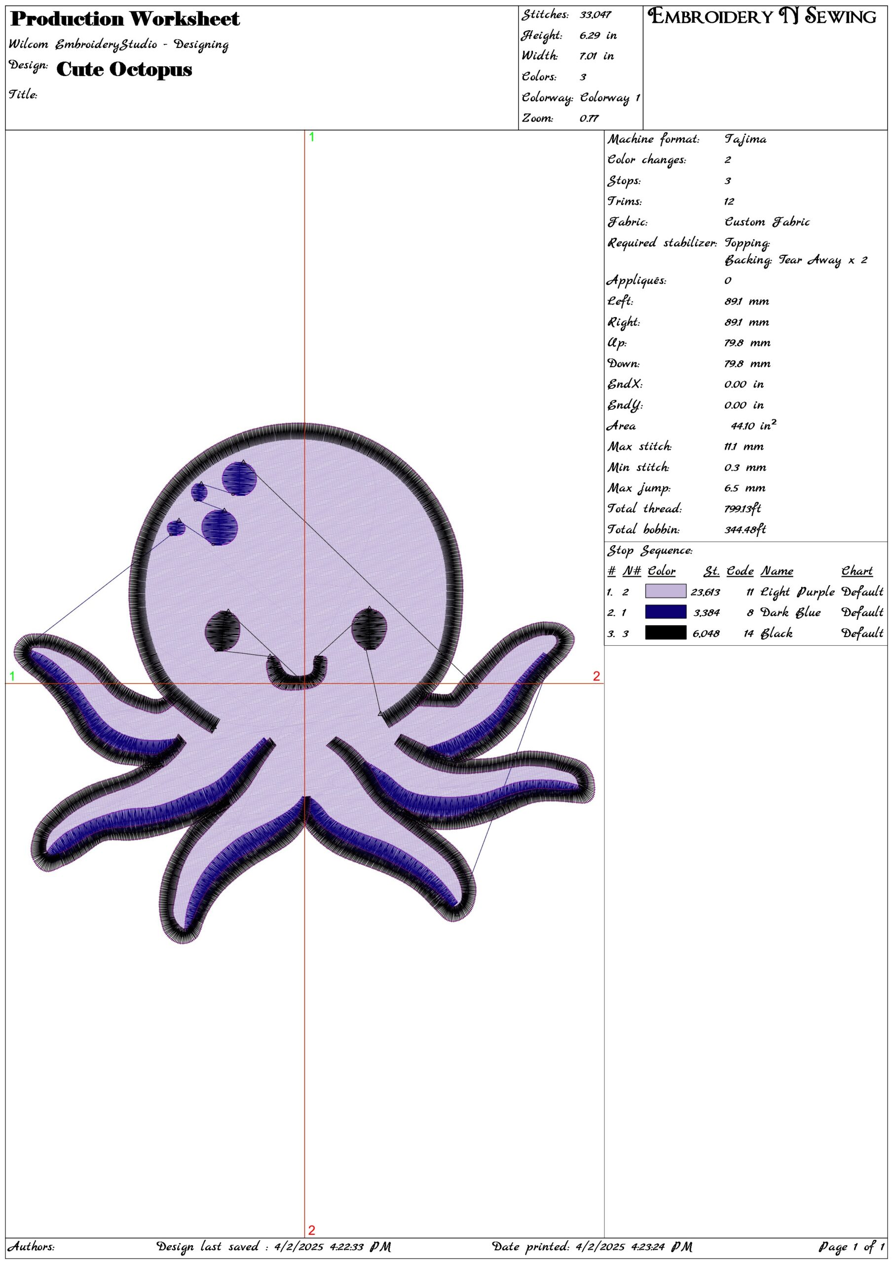 Cute Octopus- Elegant embroidery design file - instant download — view 3