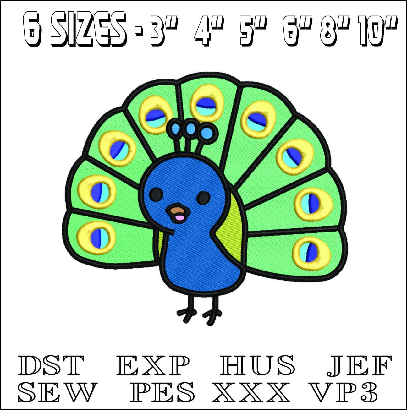 Cute Peacock Children- Elegant embroidery design file - instant download — view 2