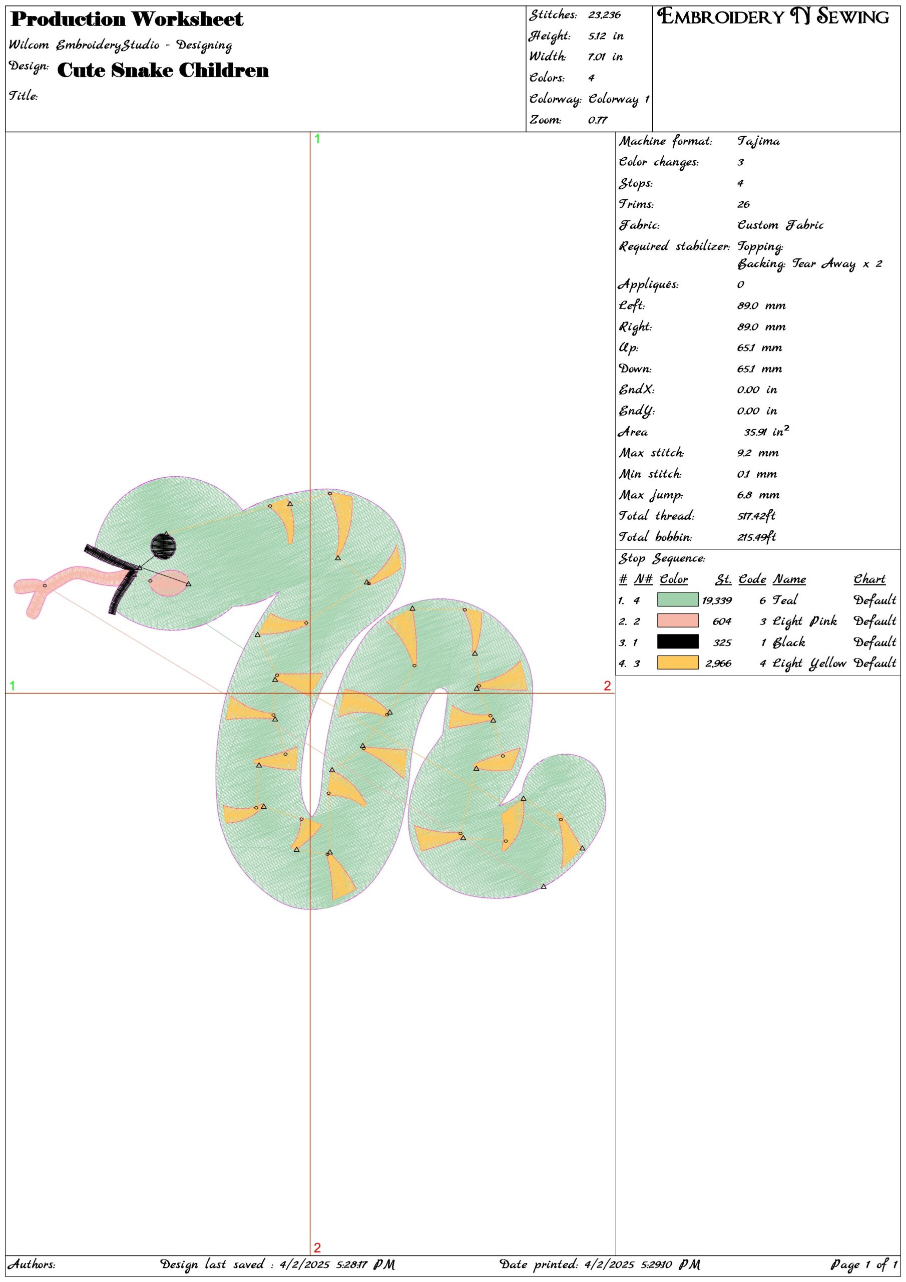 Cute Snake Children- Elegant embroidery design file - instant download — view 3