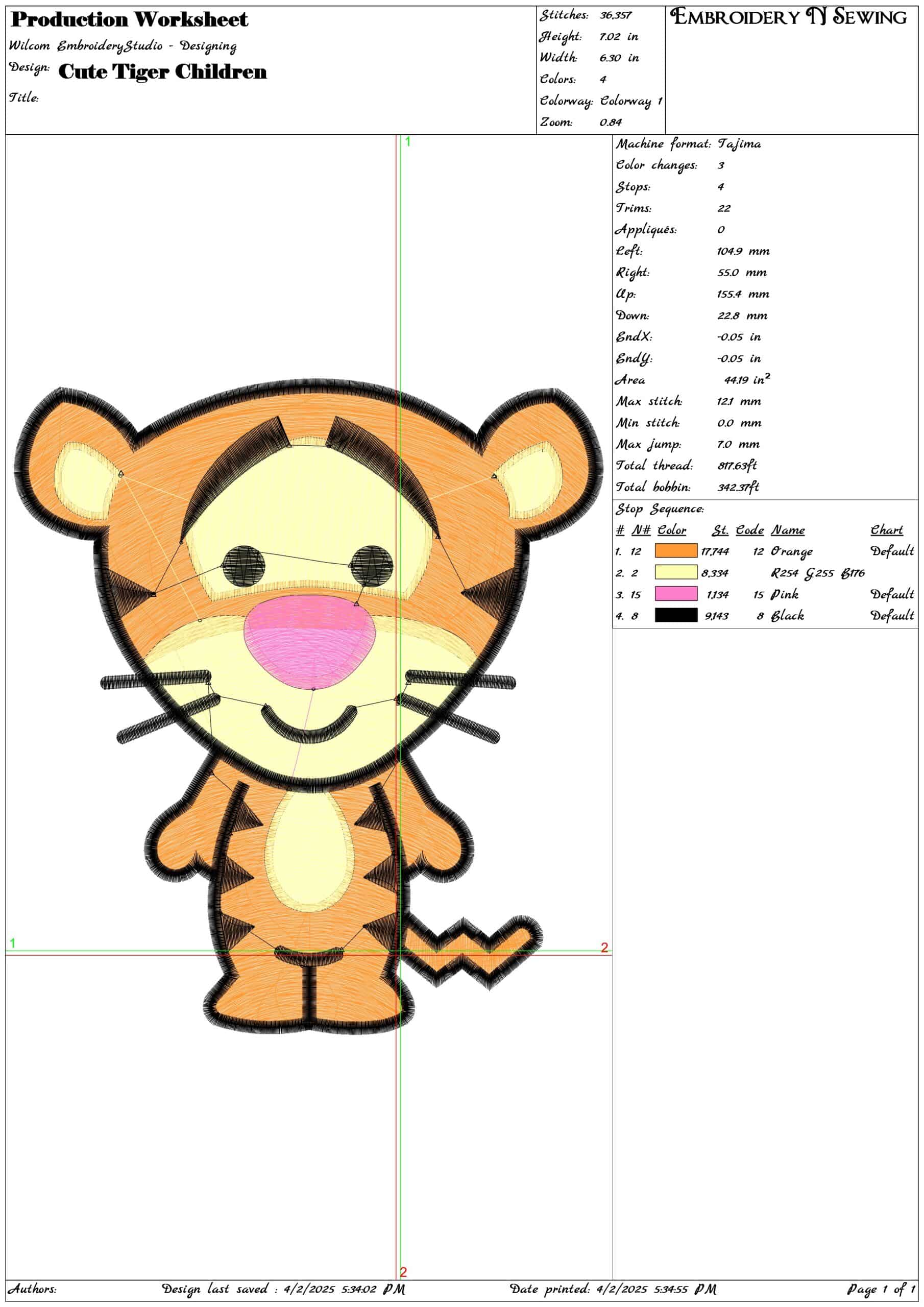 Cute Tiger Children- Elegant embroidery design file - instant download — view 3