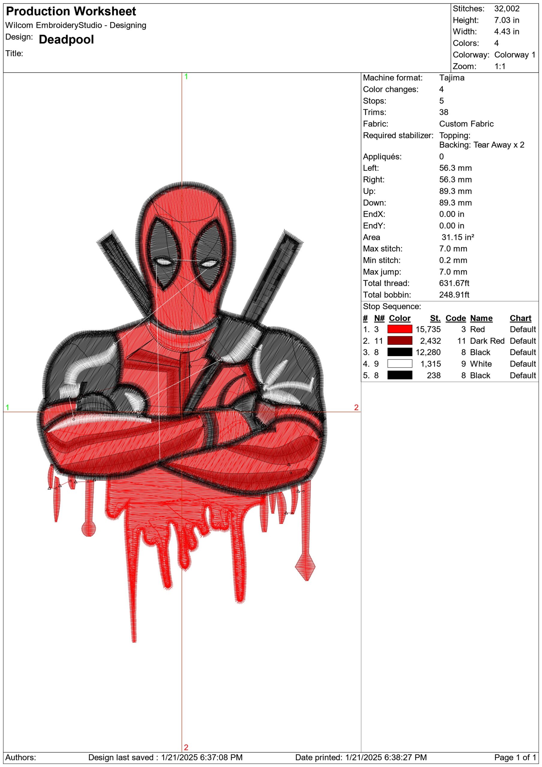 Deadpool- Elegant embroidery design file - instant download — view 3
