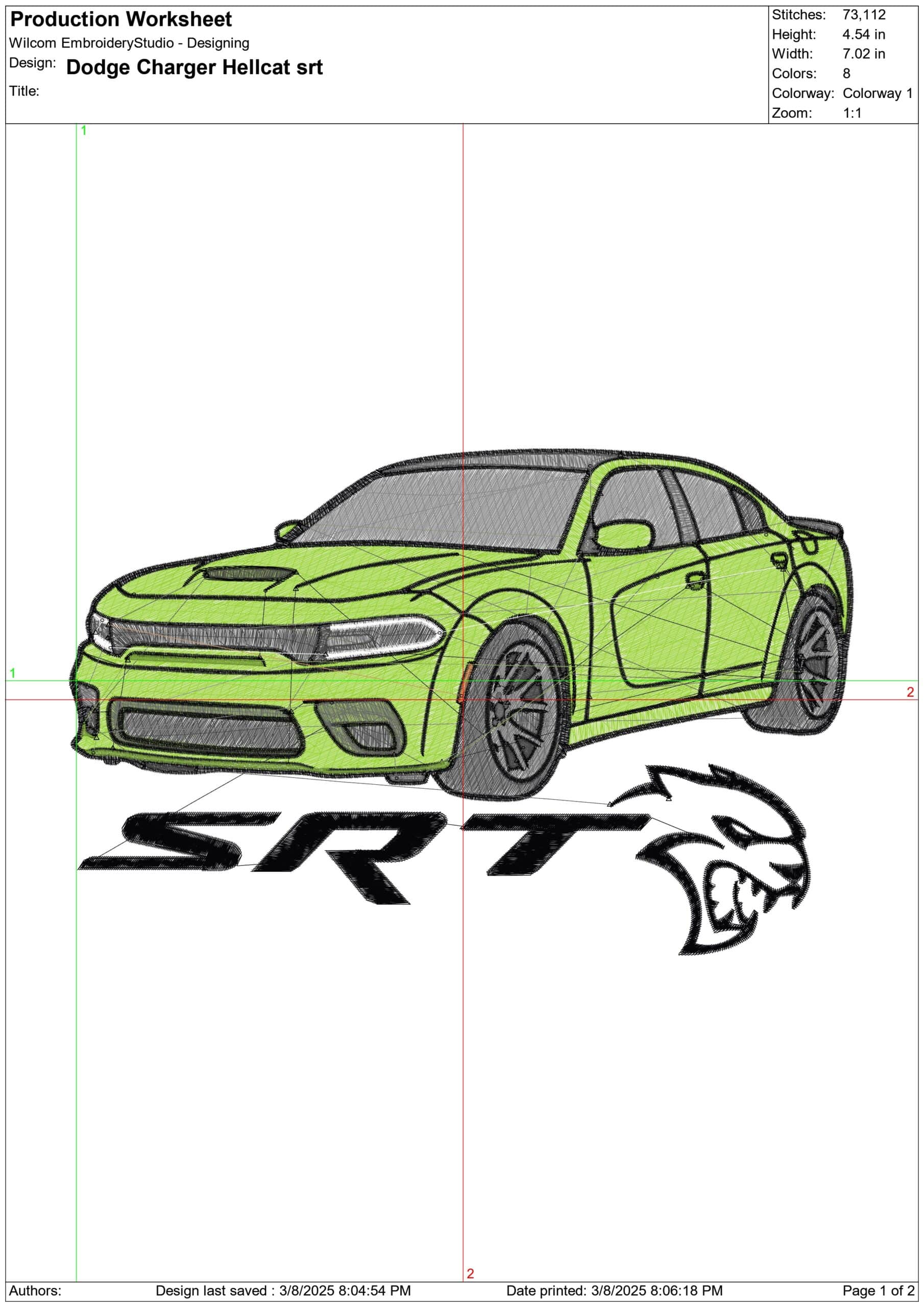 Dodge Charger Hellcat srt- Elegant embroidery design file - instant download — view 3