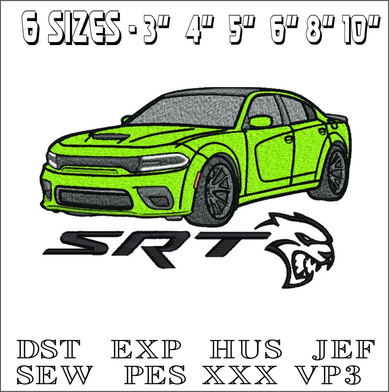 Dodge Charger Hellcat srt- Elegant embroidery design file - instant download — view 2