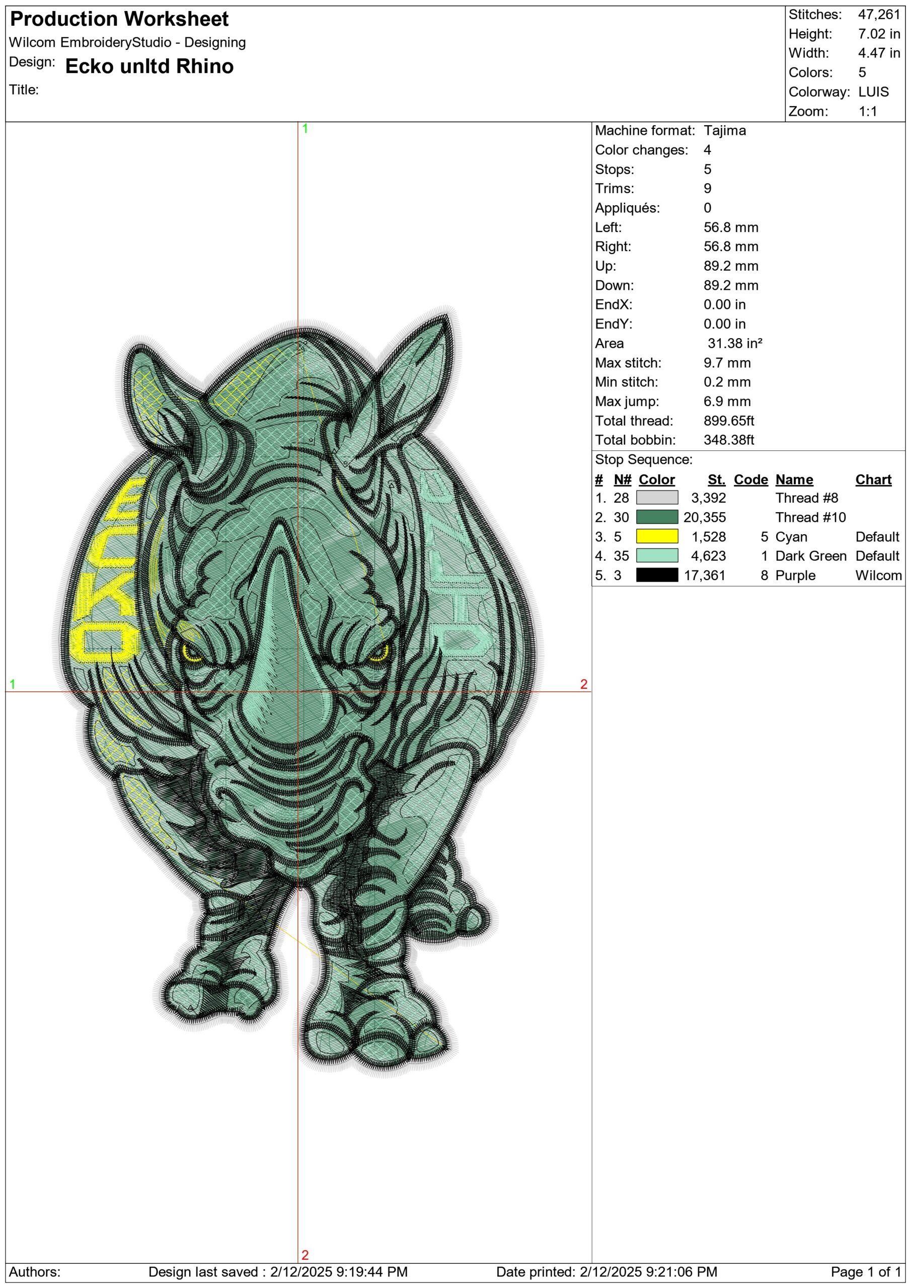 Ecko unltd Rhino- Elegant embroidery design file - instant download — view 3