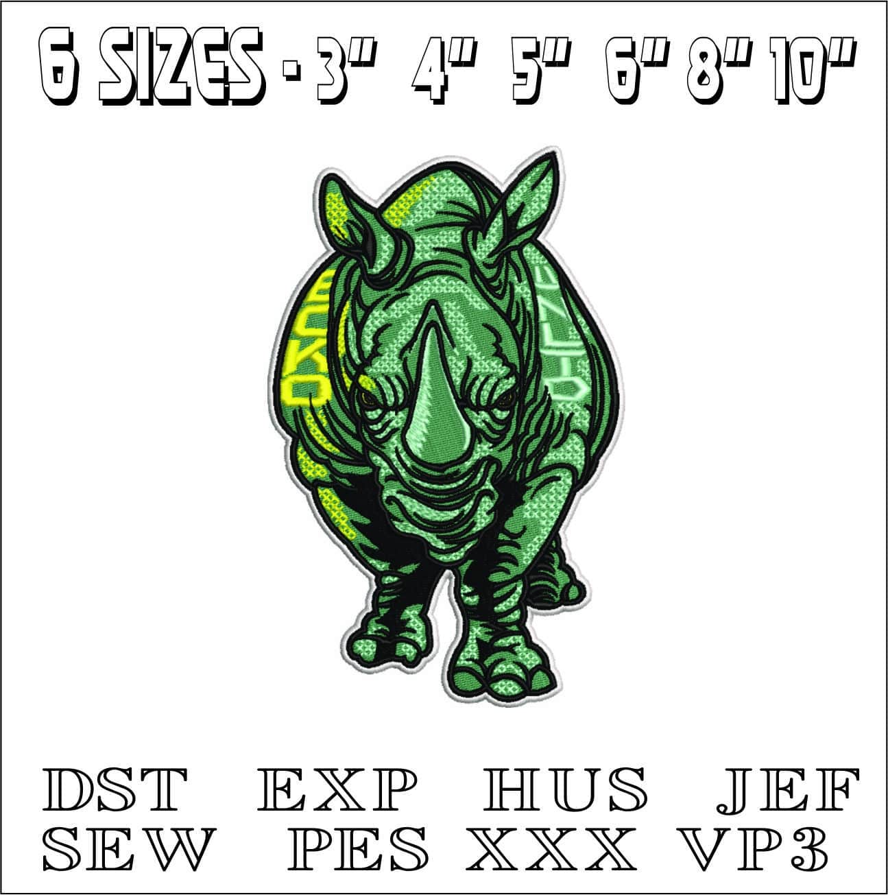Ecko unltd Rhino- Elegant embroidery design file - instant download — view 2