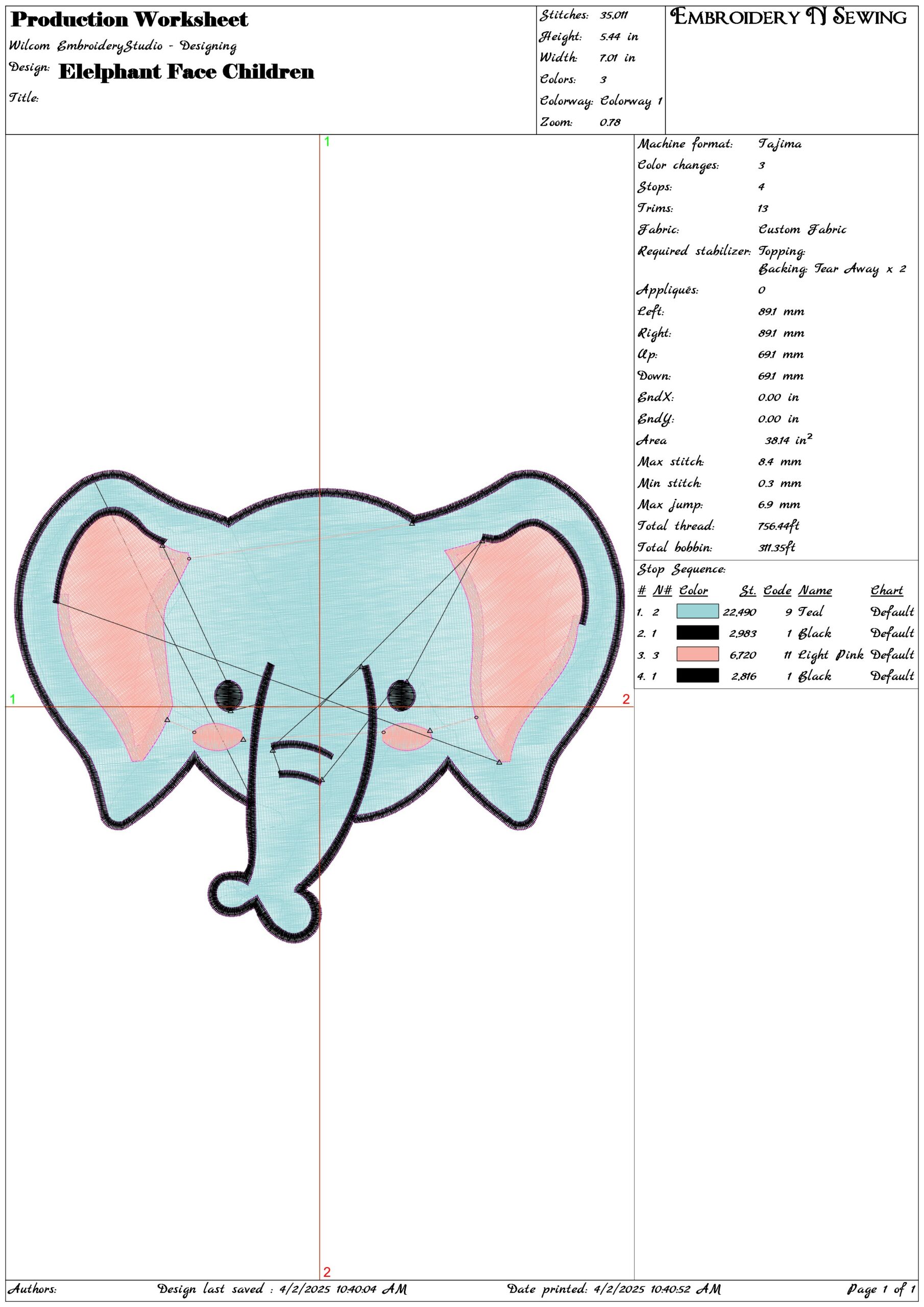 Elelphant Face Children- Elegant embroidery design file - instant download — view 3