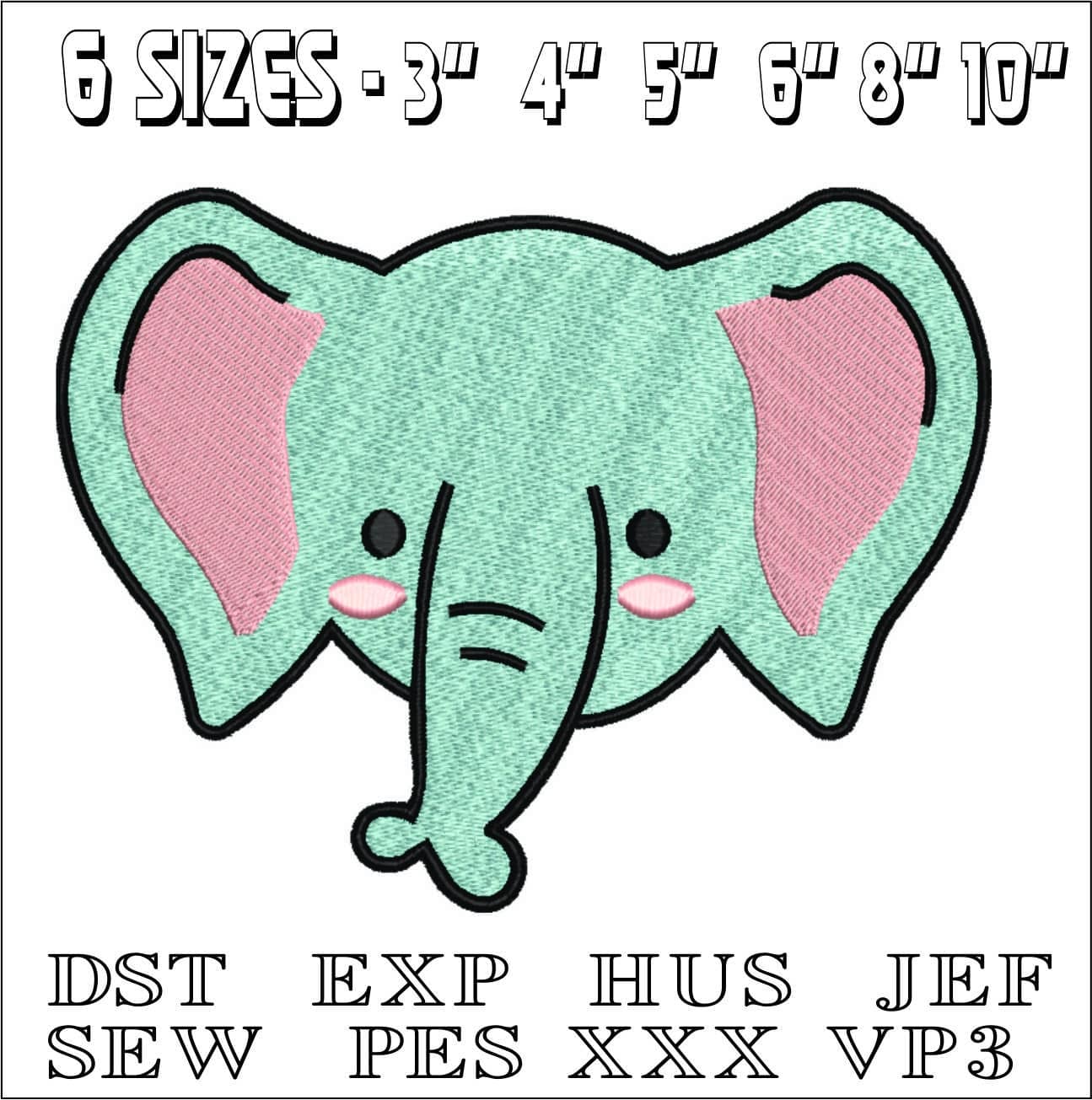 Elelphant Face Children- Elegant embroidery design file - instant download — view 2