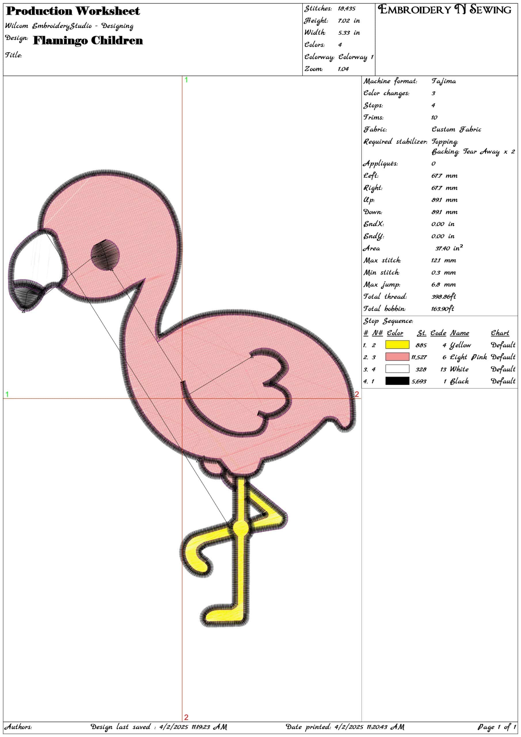 Flamingo Children- Elegant embroidery design file - instant download — view 3