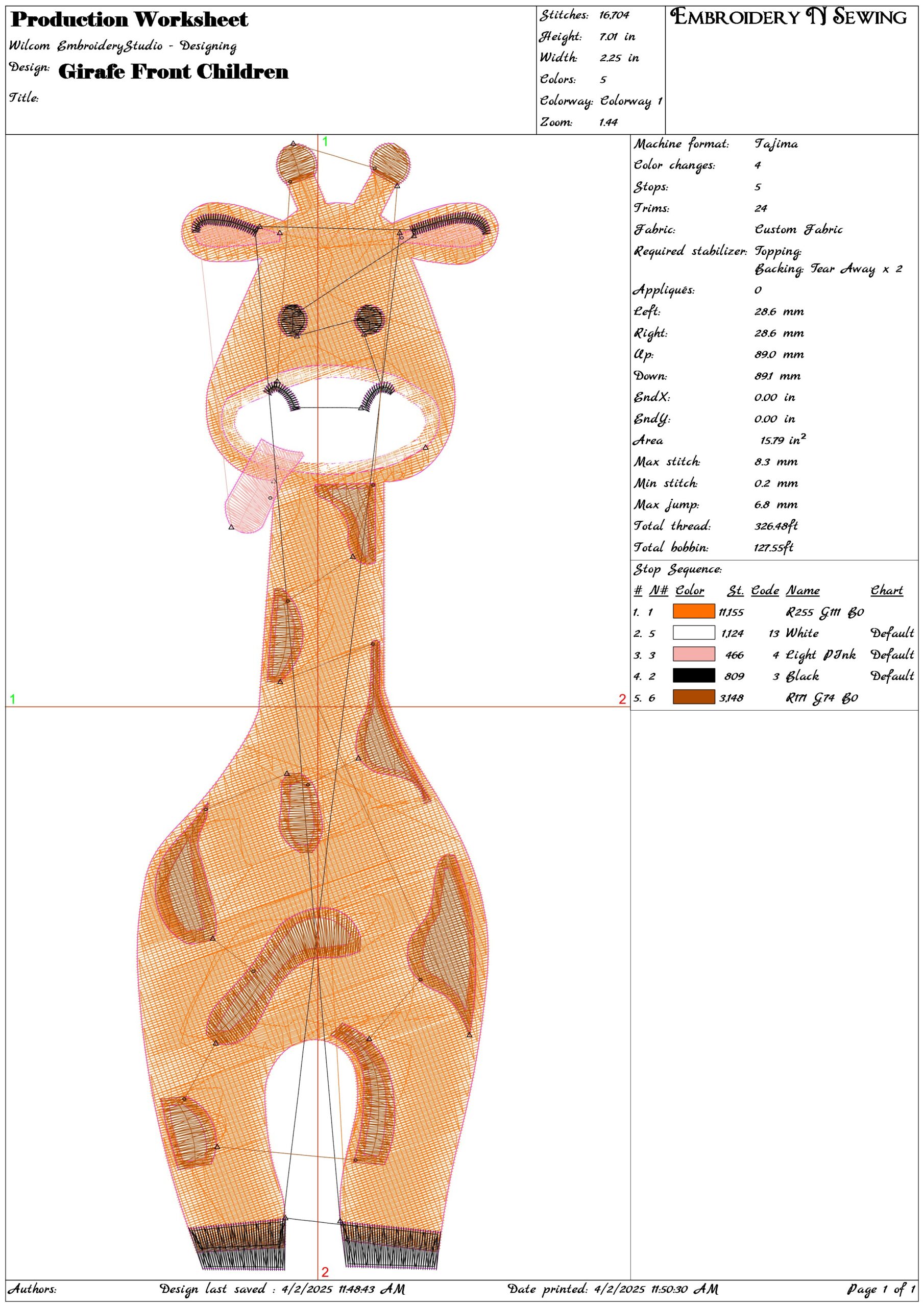 Girafe Front Children- Elegant embroidery design file - instant download — view 3