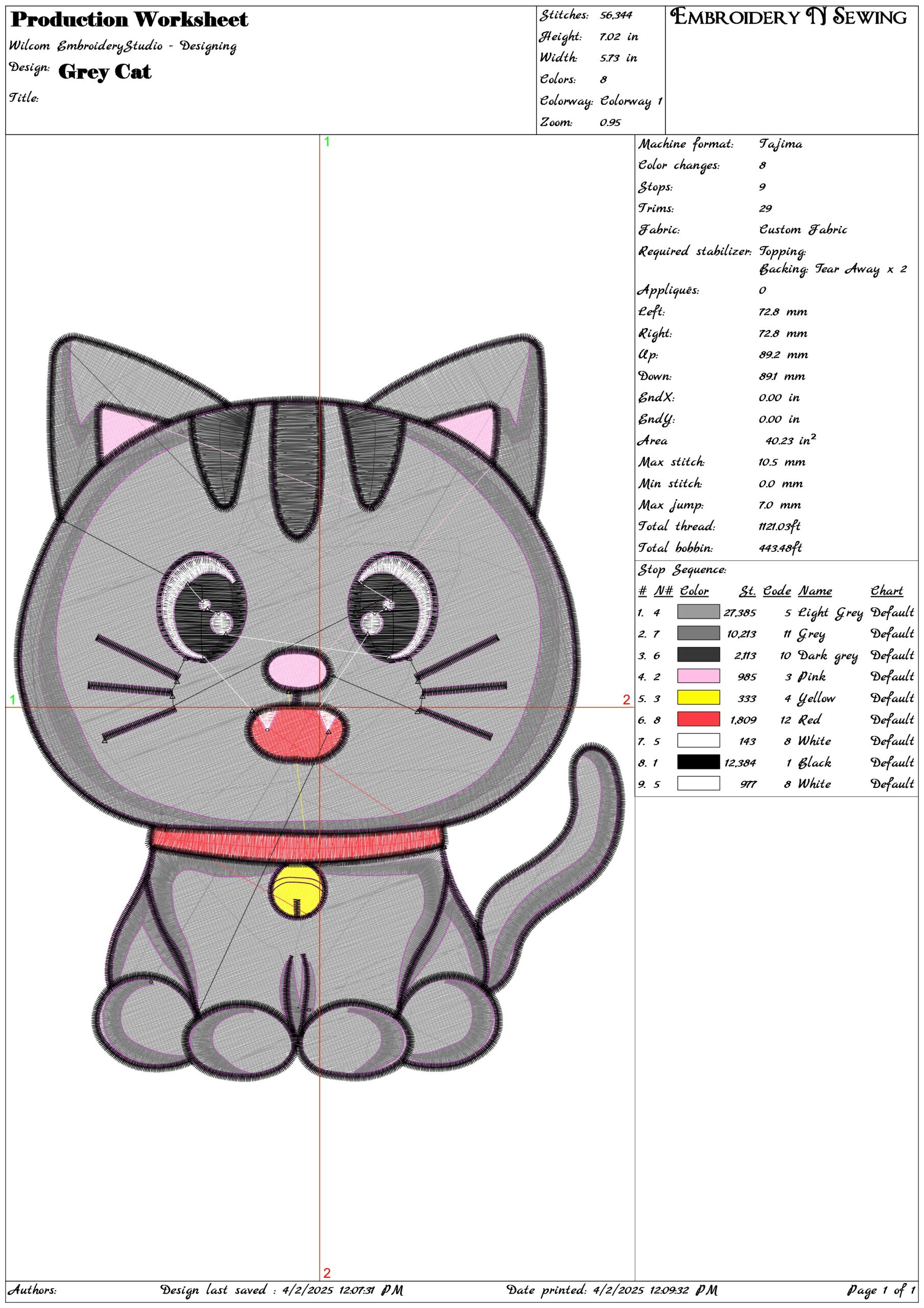 Grey Cat Children- Elegant embroidery design file - instant download — view 3