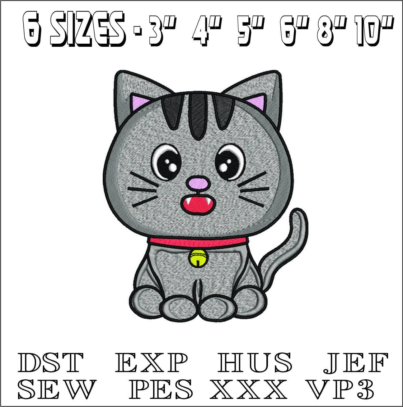 Grey Cat Children- Elegant embroidery design file - instant download — view 2