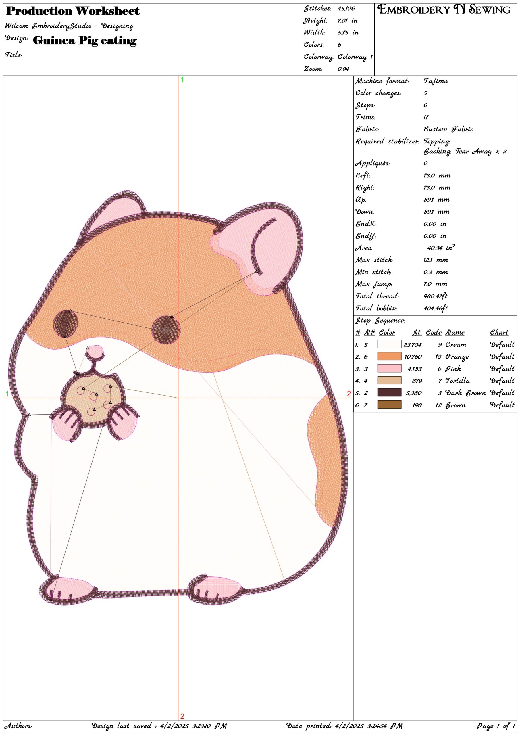 Guinea Pig eating- Elegant embroidery design file - instant download — view 3
