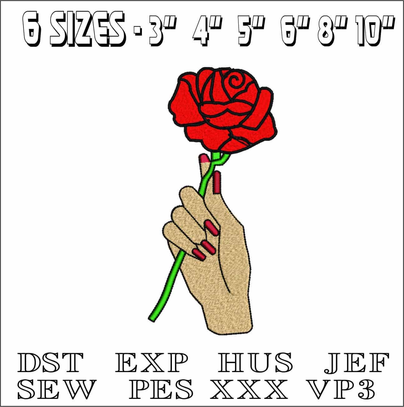 Hand with Red Rose- Elegant embroidery design file - instant download — view 2