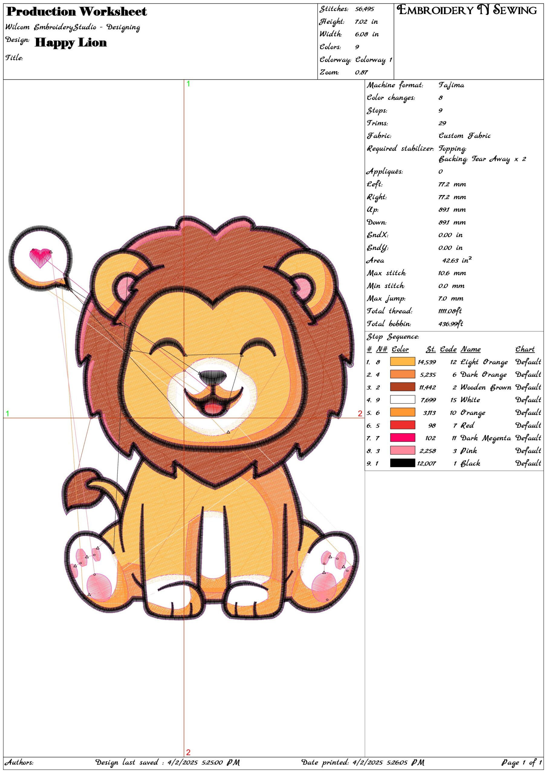 Happy Lion- Elegant embroidery design file - instant download — view 3