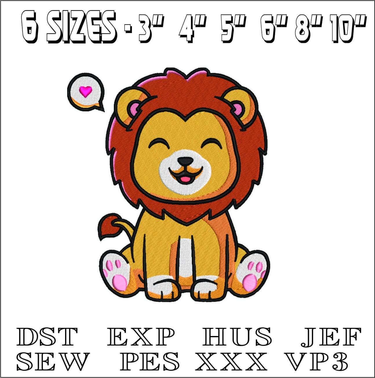 Happy Lion- Elegant embroidery design file - instant download — view 2