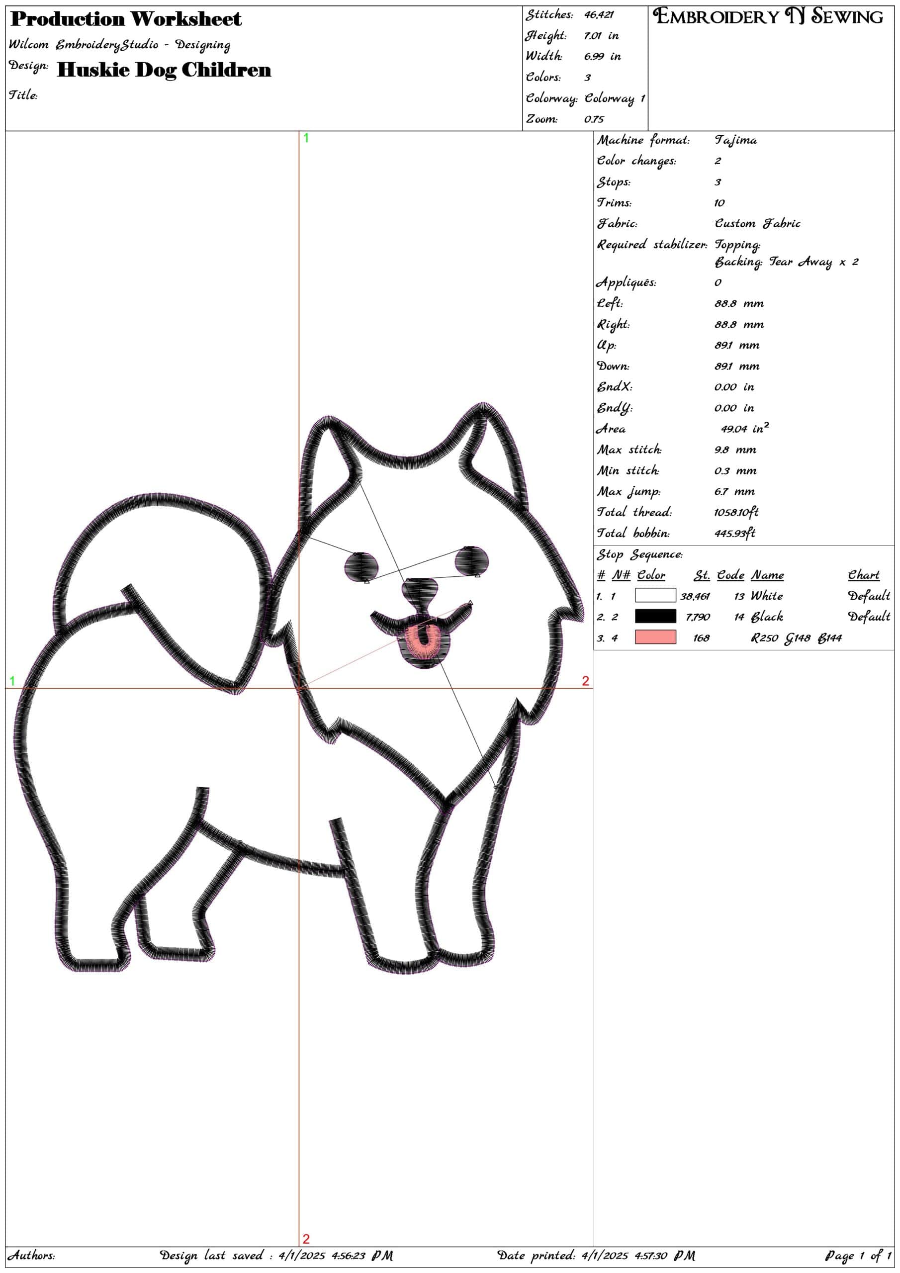 Huskie Dog Children- Elegant embroidery design file - instant download — view 3