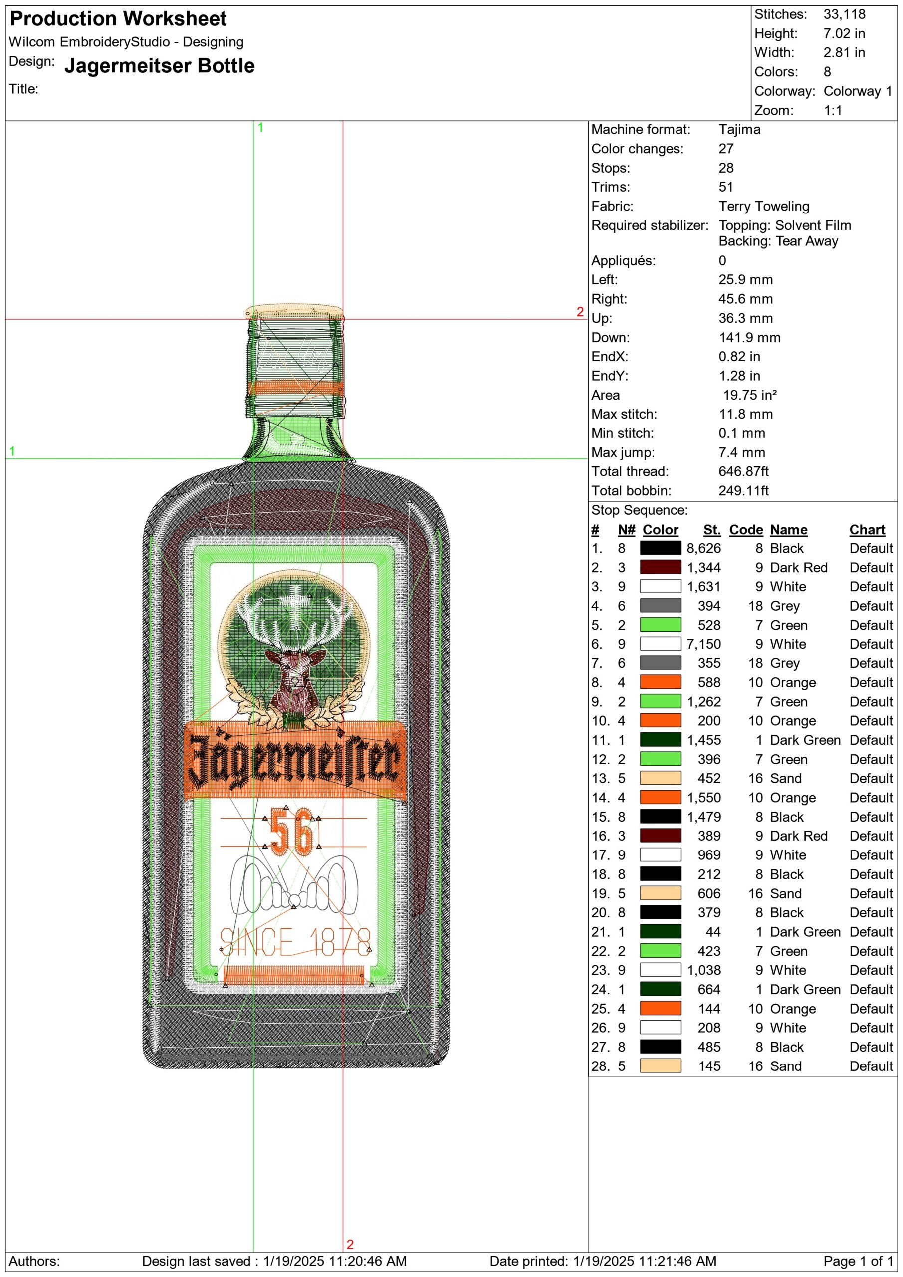 Jagermeitser Bottle- Elegant embroidery design file - instant download — view 3