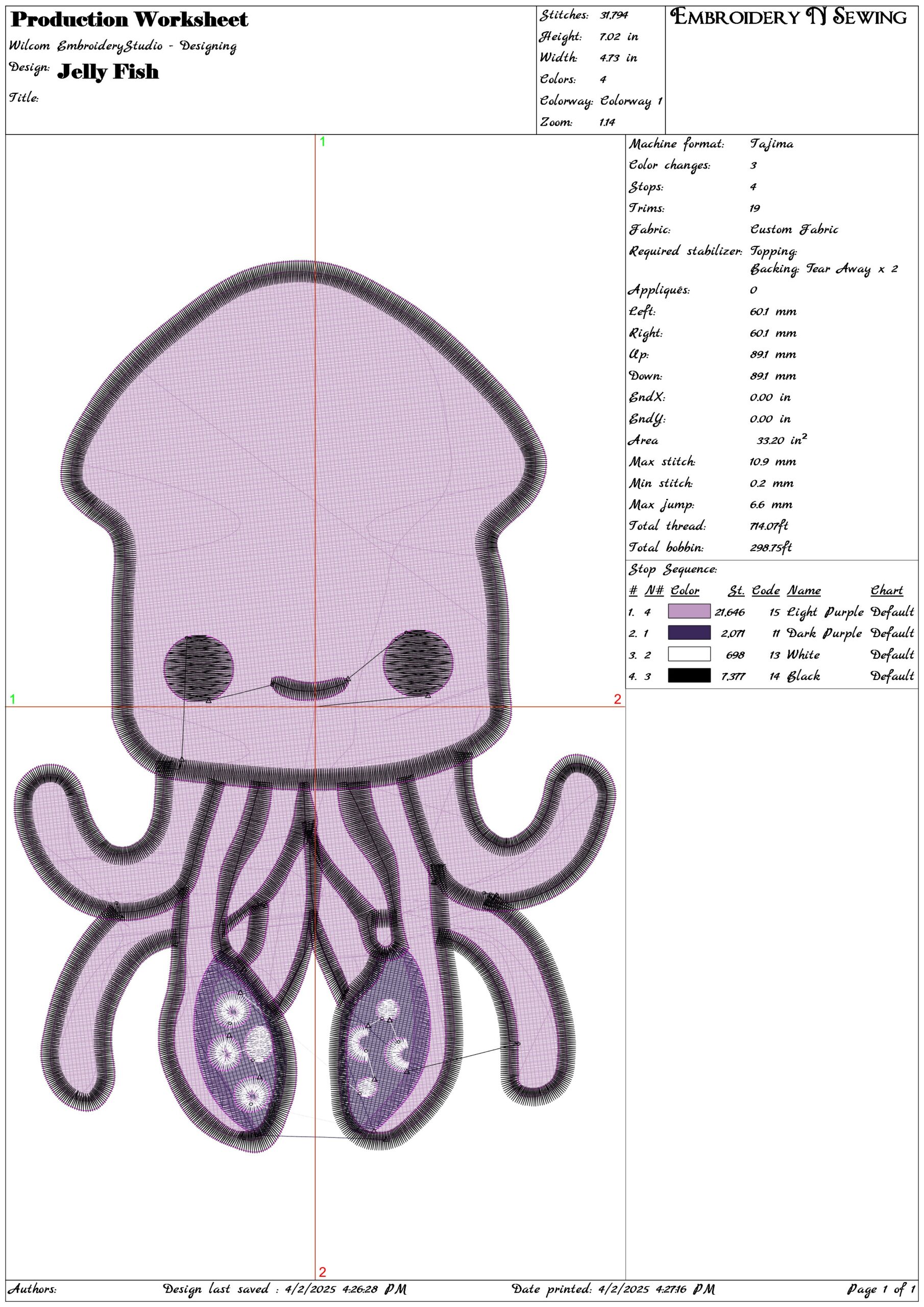 Jelly Fish- Elegant embroidery design file - instant download — view 3