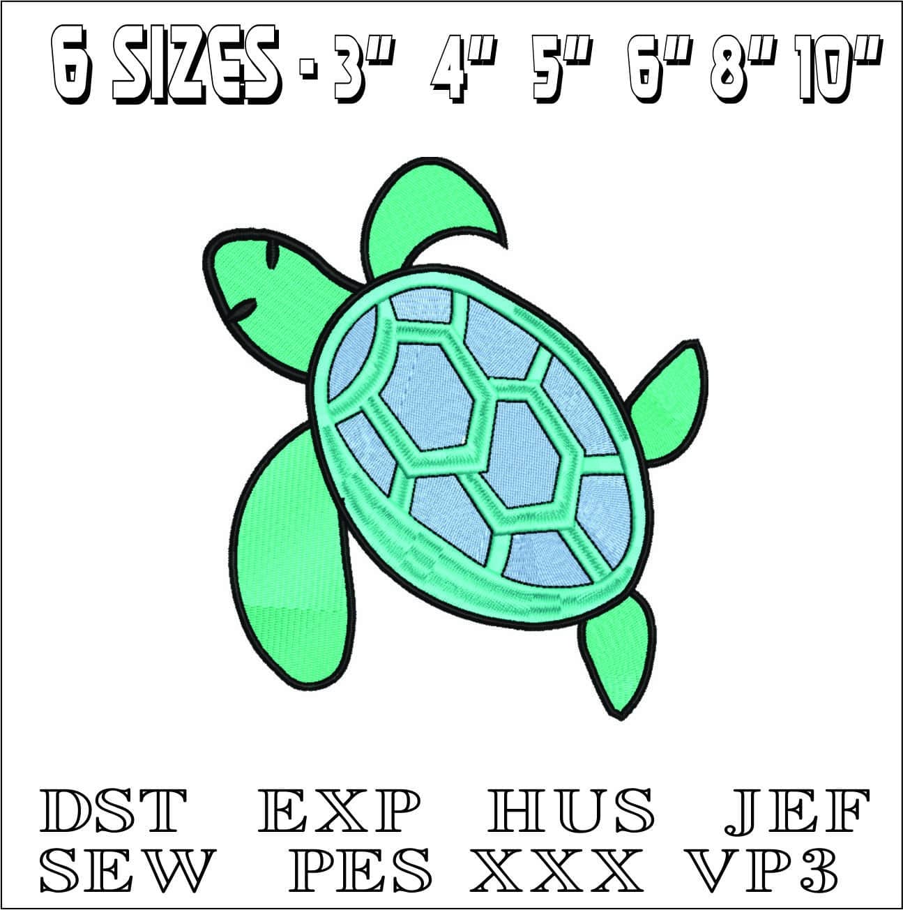 Kid Turtle- Elegant embroidery design file - instant download — view 2