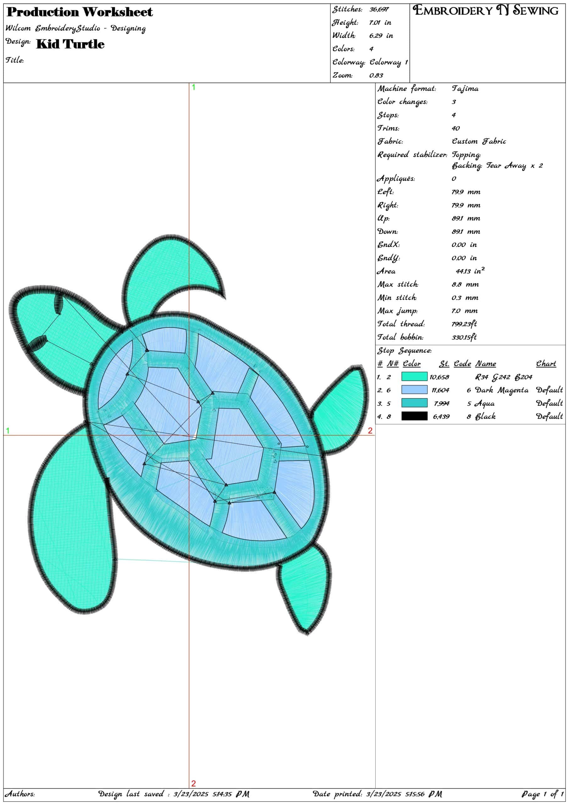 Kid Turtle- Elegant embroidery design file - instant download — view 3