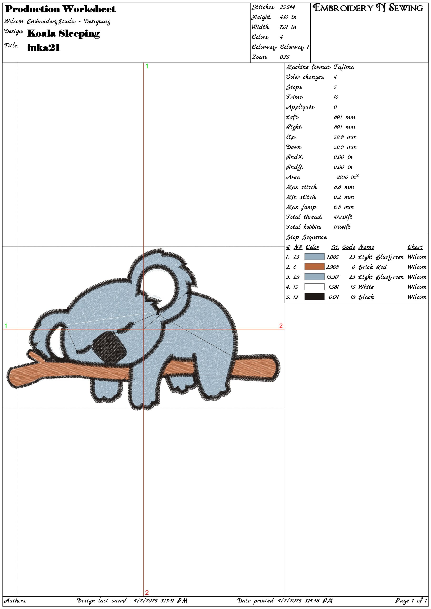 Koala Sleeping- Elegant embroidery design file - instant download — view 3