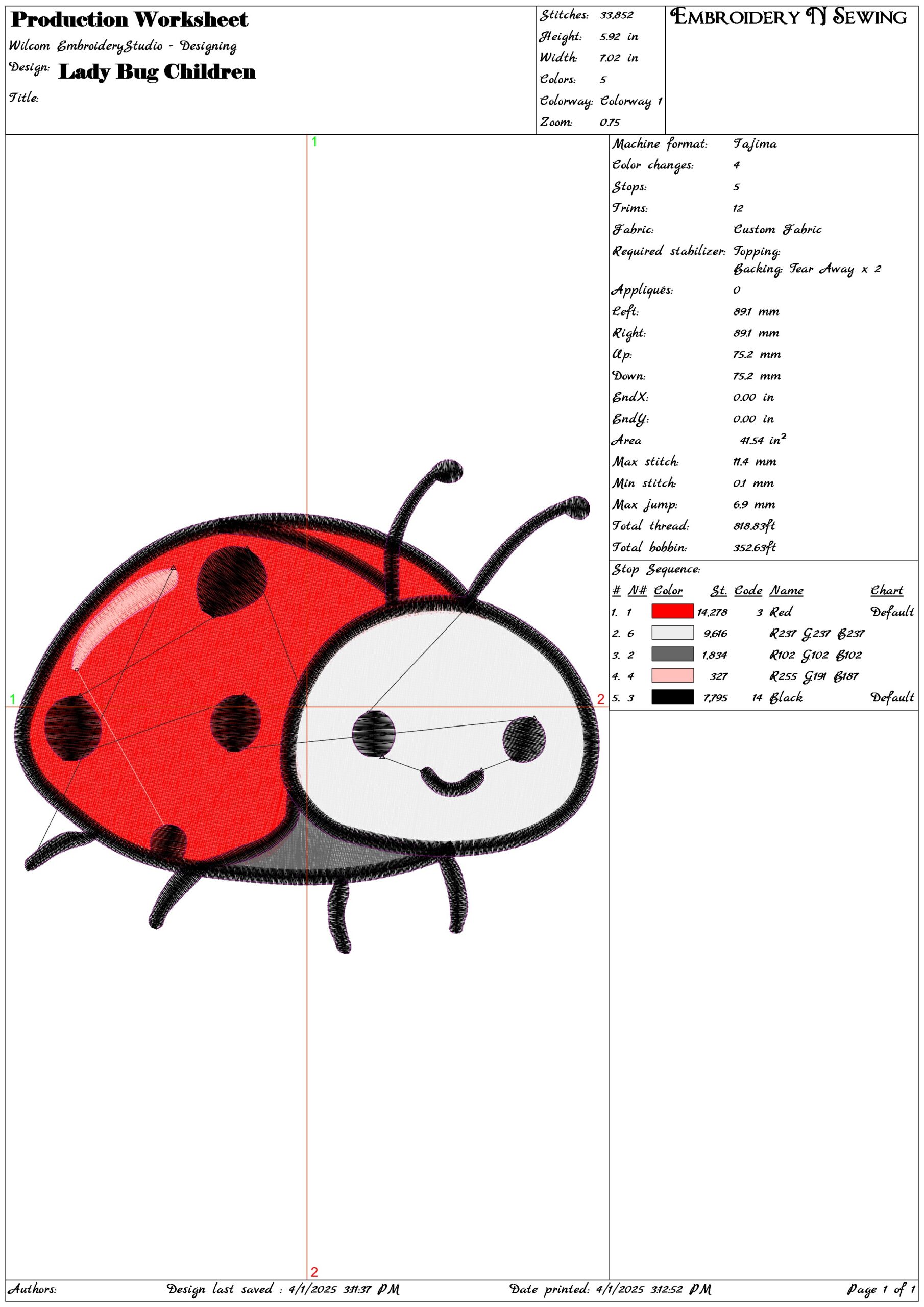 Lady Bug Children - Elegant embroidery design file - instant download — view 3