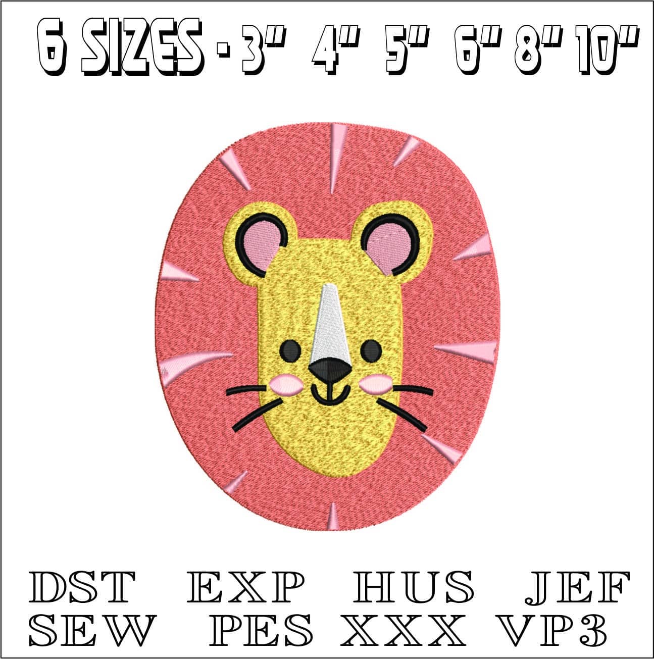 Lion Face Children- Elegant embroidery design file - instant download — view 2