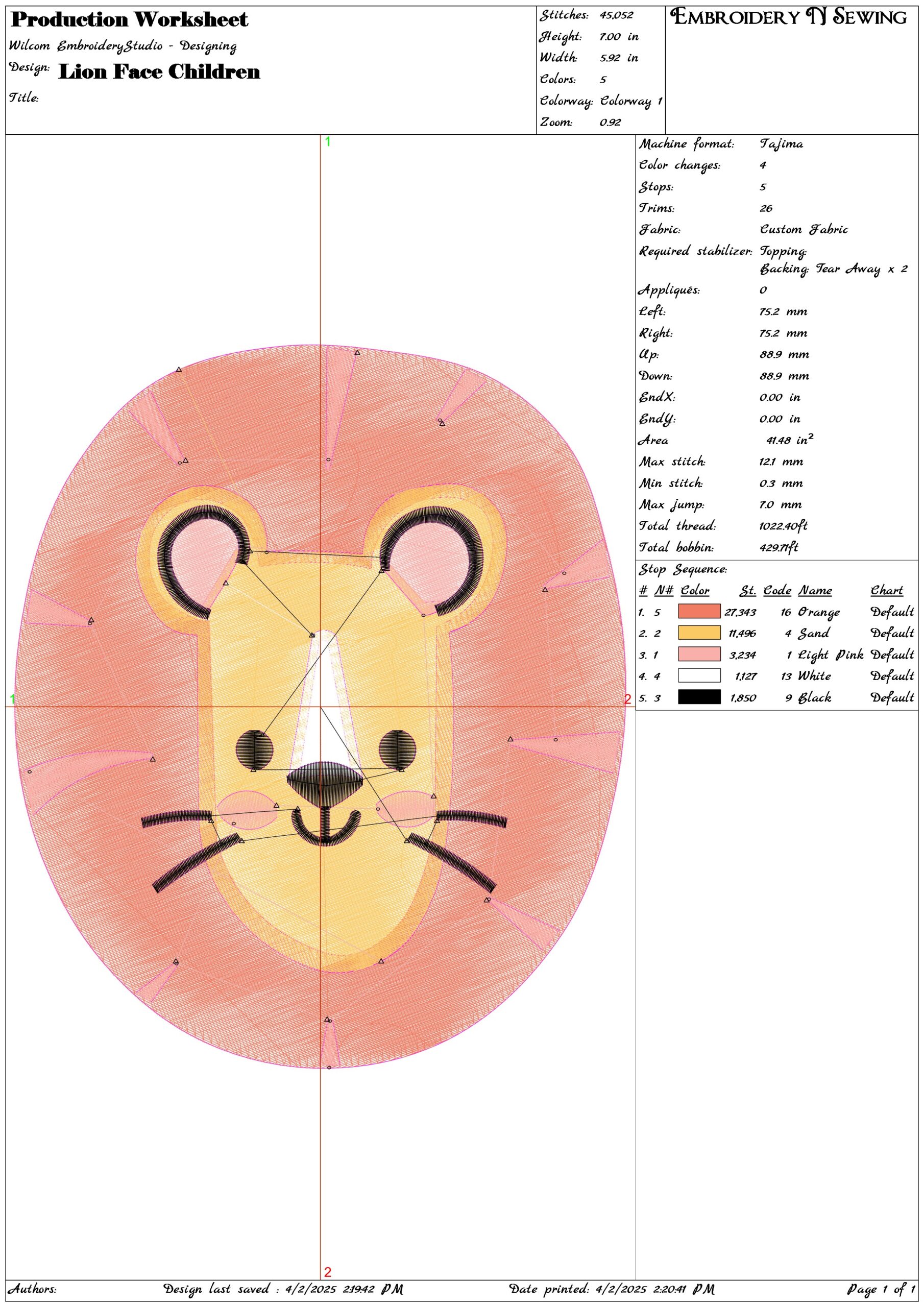 Lion Face Children- Elegant embroidery design file - instant download — view 3
