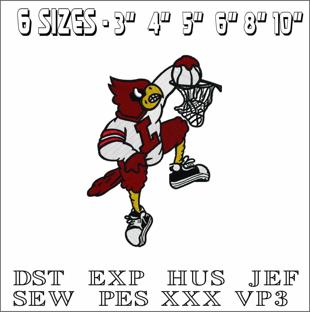 Louisville Cardinals Basketball- Elegant embroidery design file - instant download — view 2