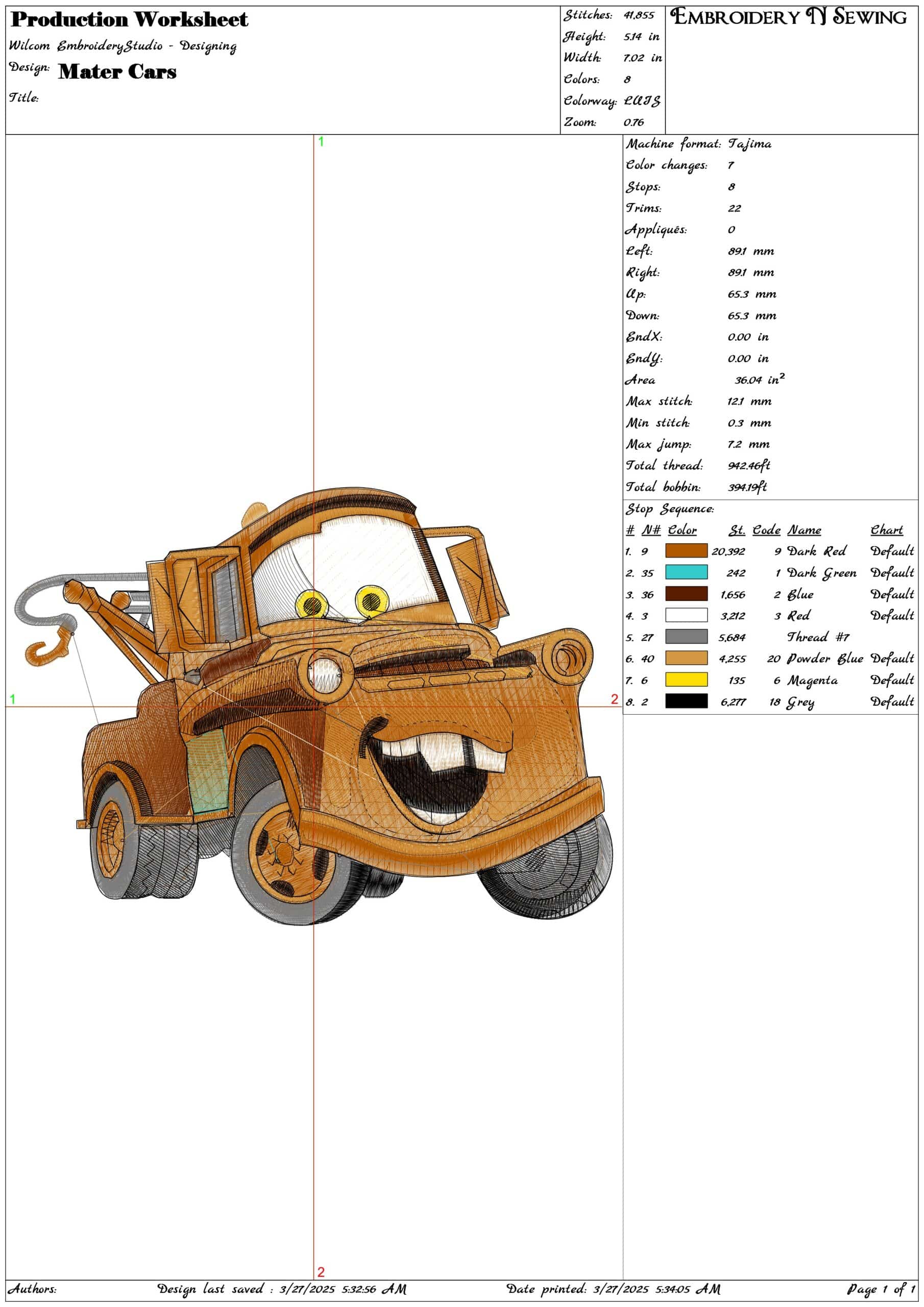 Mater Cars - Elegant embroidery design file - instant download — view 3