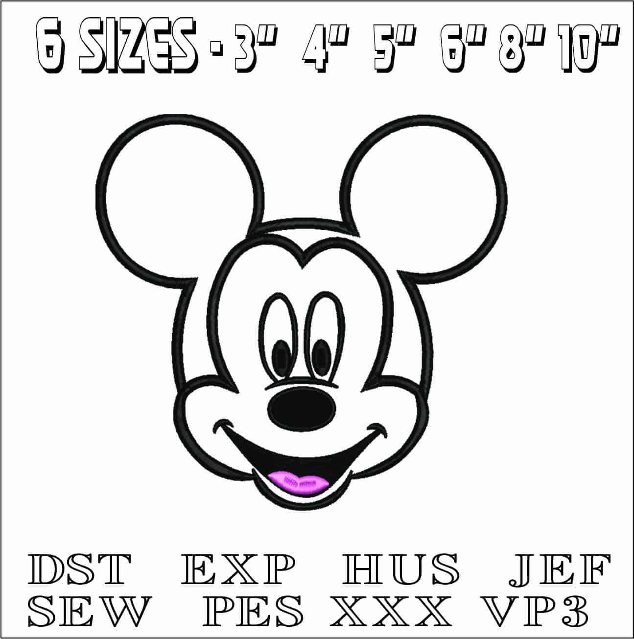 Mickey Mouse Head Applique- Elegant embroidery design file - instant download — view 2