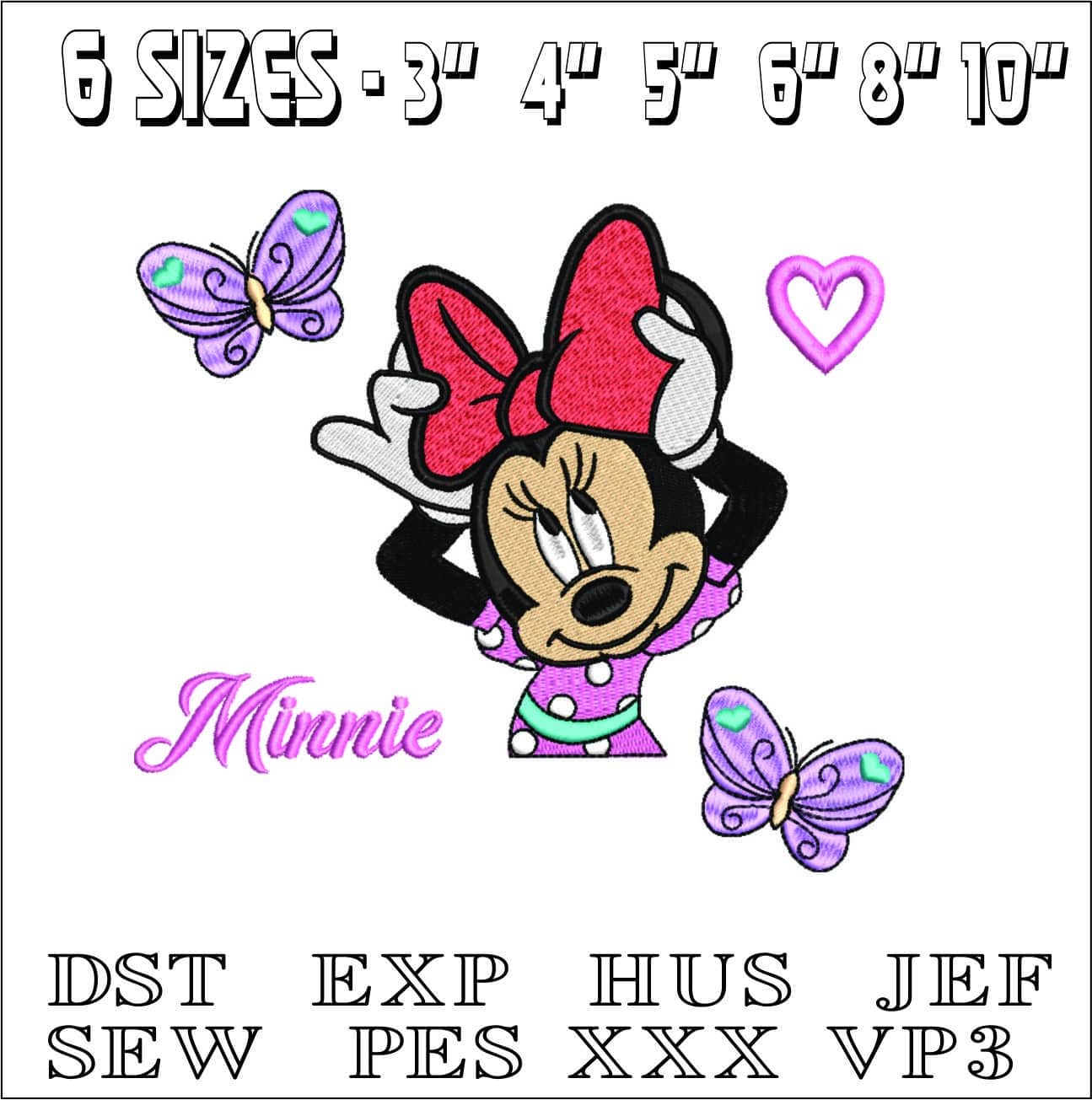 Minnie Mouse Butterflies- Elegant embroidery design file - instant download — view 2