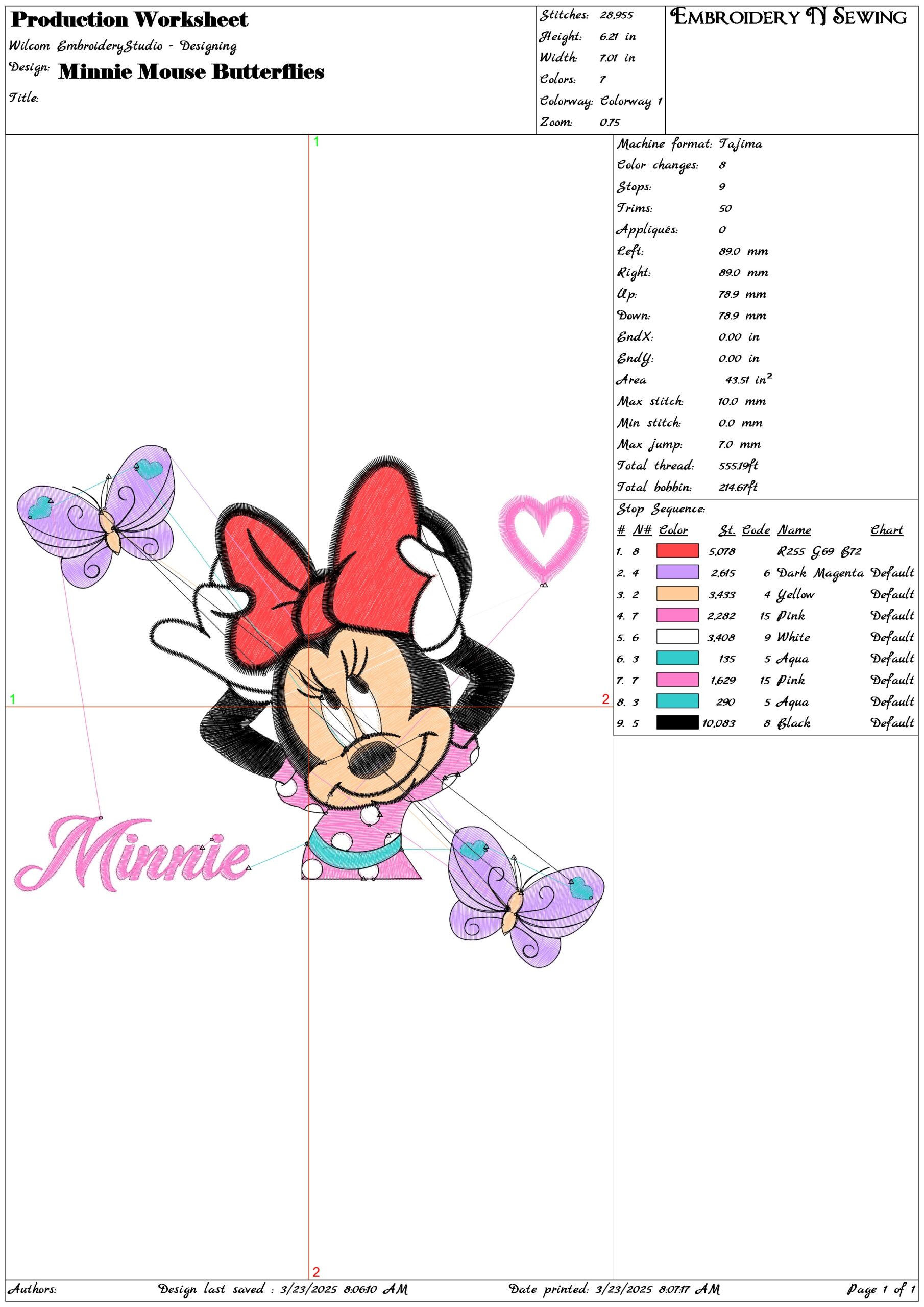 Minnie Mouse Butterflies- Elegant embroidery design file - instant download — view 3
