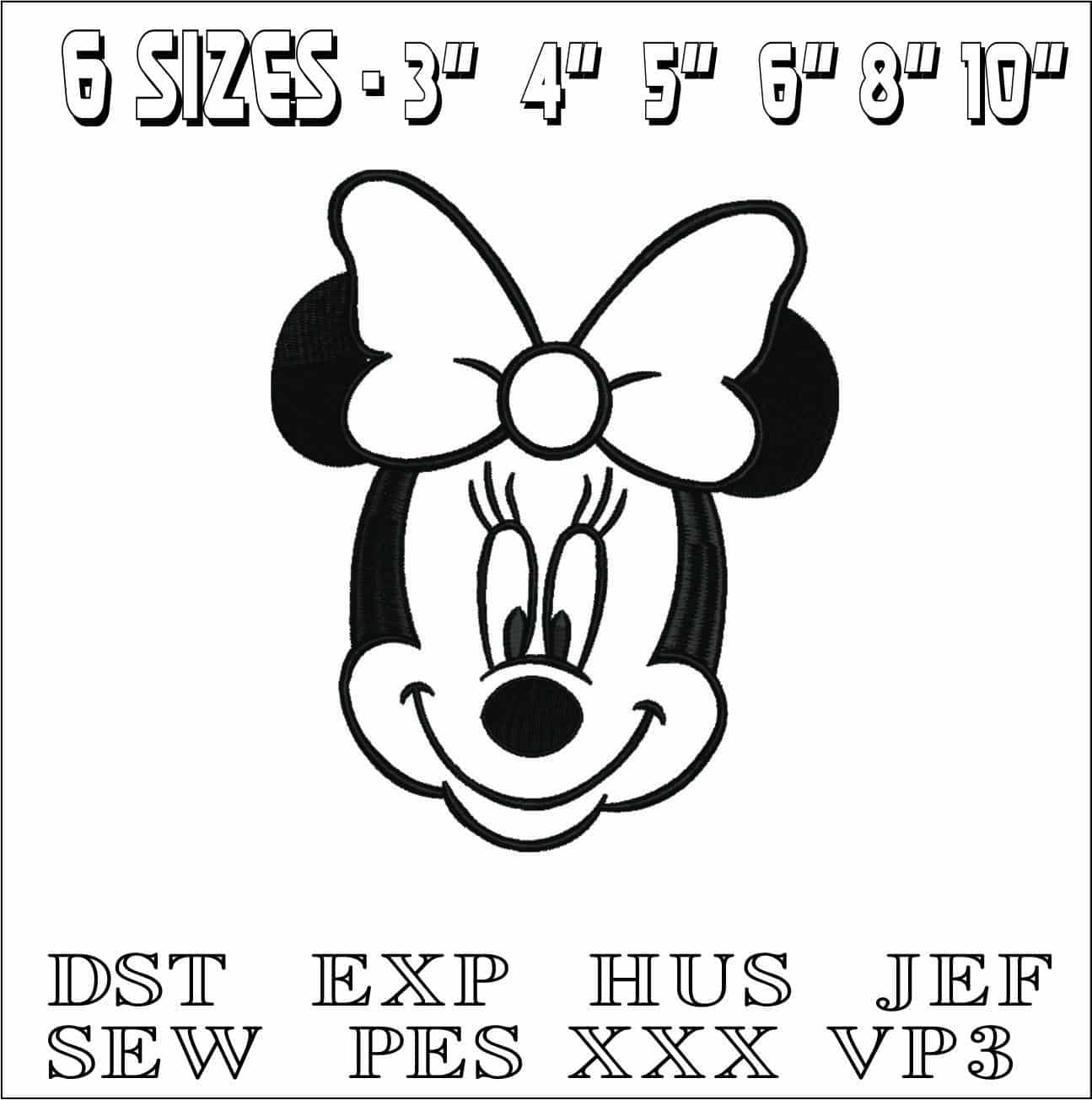 Minnie Mouse Head Applique- Elegant embroidery design file - instant download — view 2