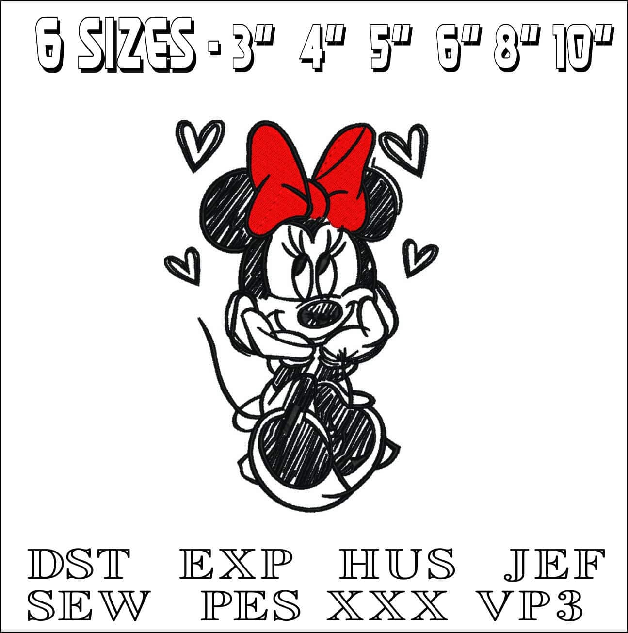 Minnie Mouse Line Drawing- Elegant embroidery design file - instant download — view 2