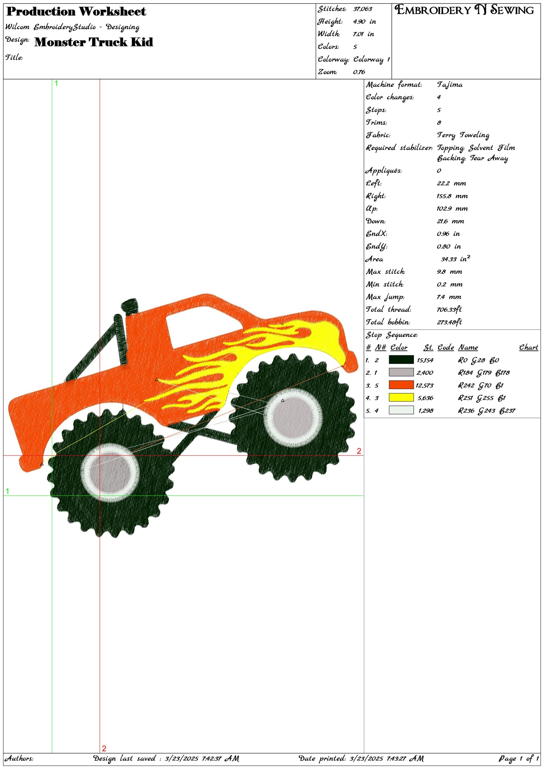 Monster Truck Kid- Elegant embroidery design file - instant download — view 3