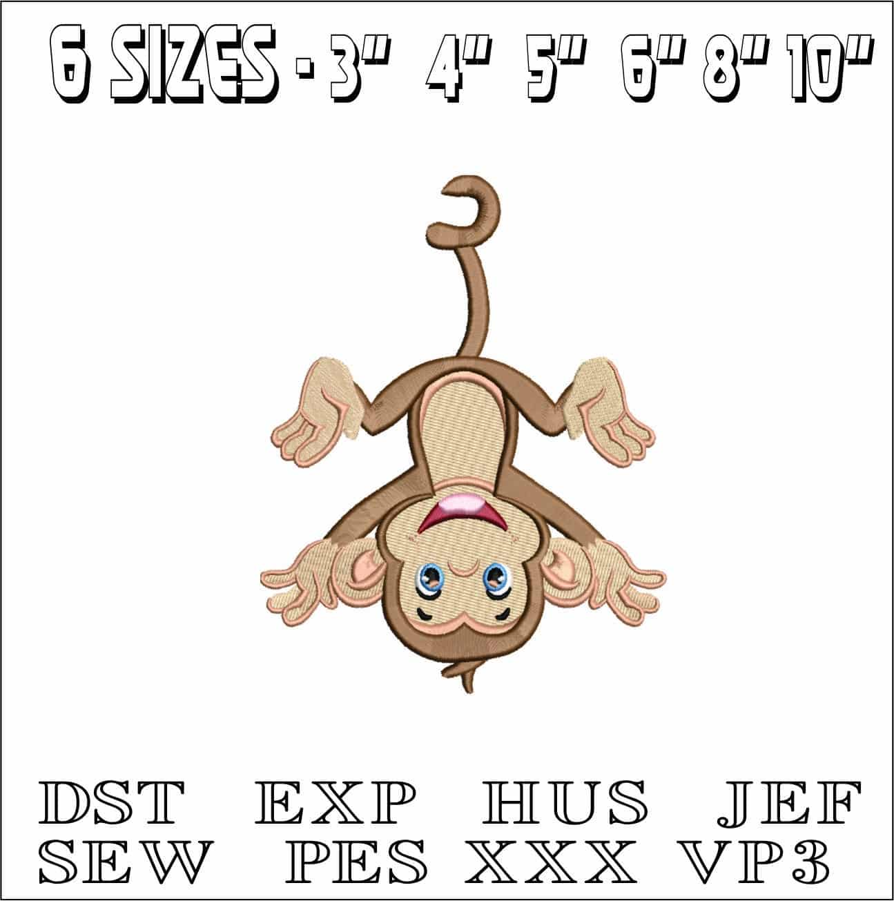 Monkey Hanging- Elegant embroidery design file - instant download — view 2