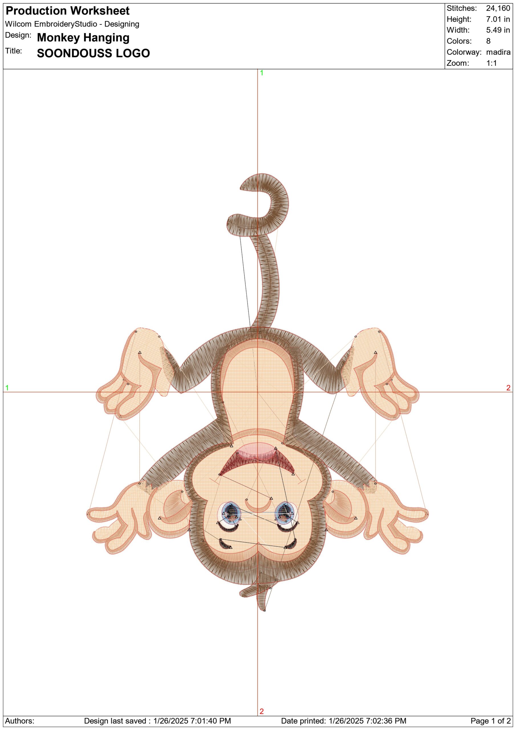 Monkey Hanging- Elegant embroidery design file - instant download — view 3