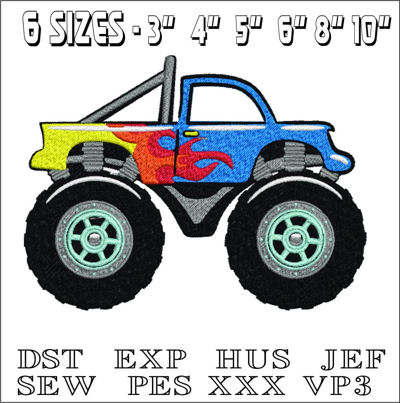 Monster Truck Kid 2- Elegant embroidery design file - instant download — view 2