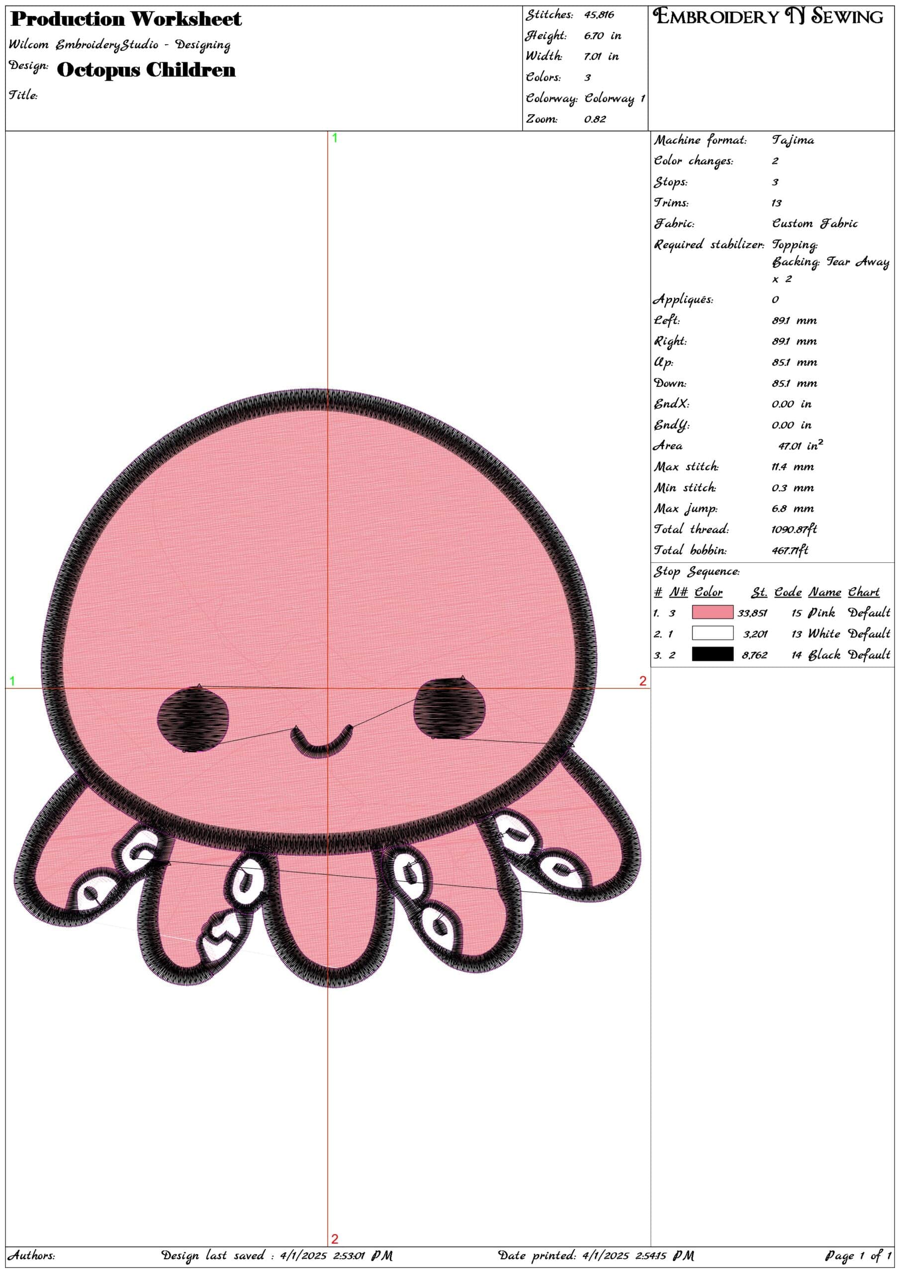 Octopus Children- Elegant embroidery design file - instant download — view 3